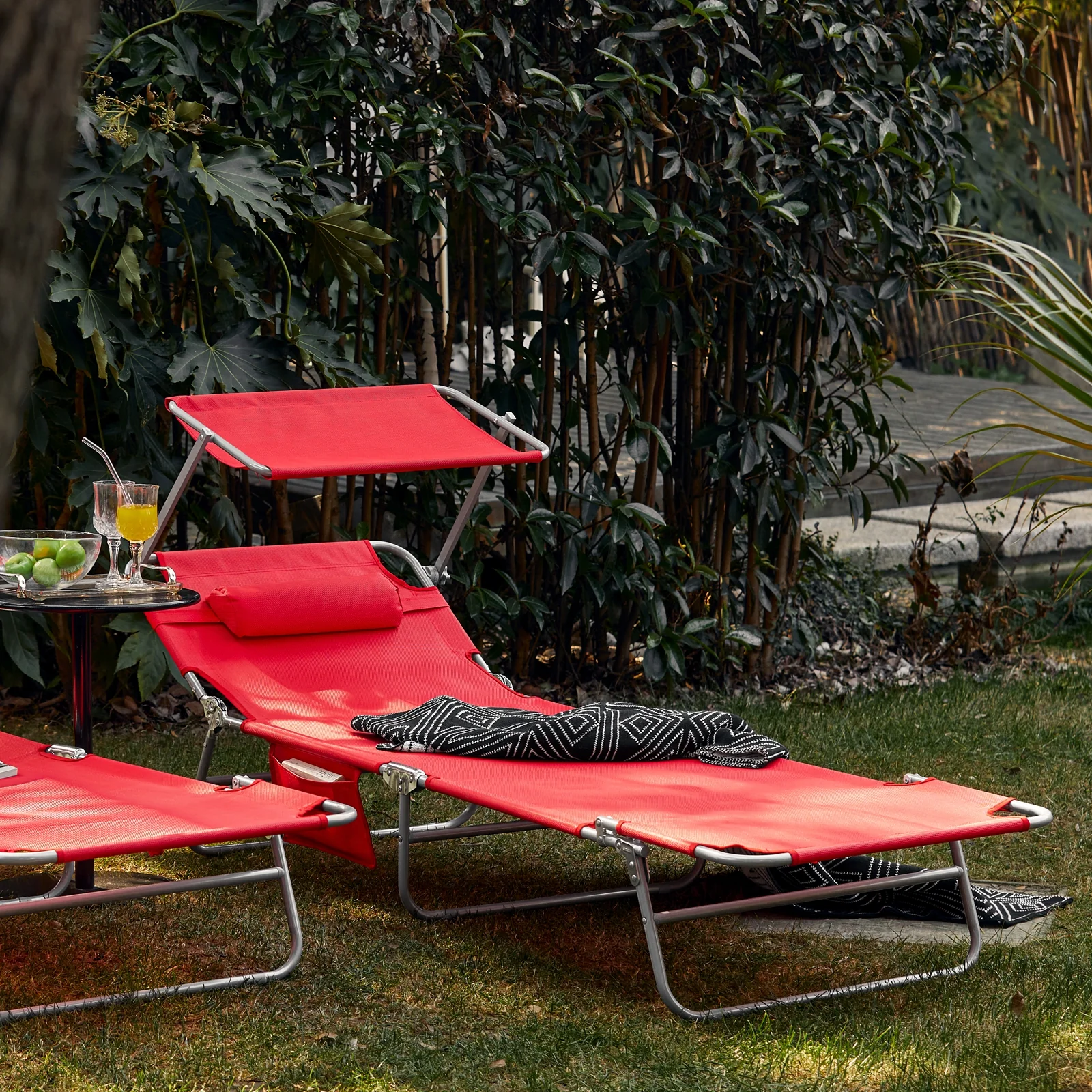 SoBuy OGS48-R Tumbona Plegable con Respaldo Reclinable y Parasol - Image 4