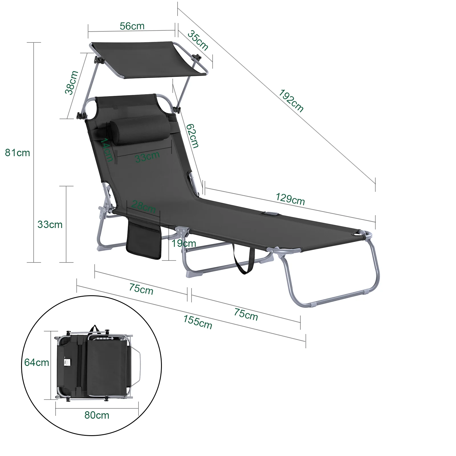 SoBuy OGS48-SCH Tumbona con Respaldo Reclinable y Parasol - Image 3