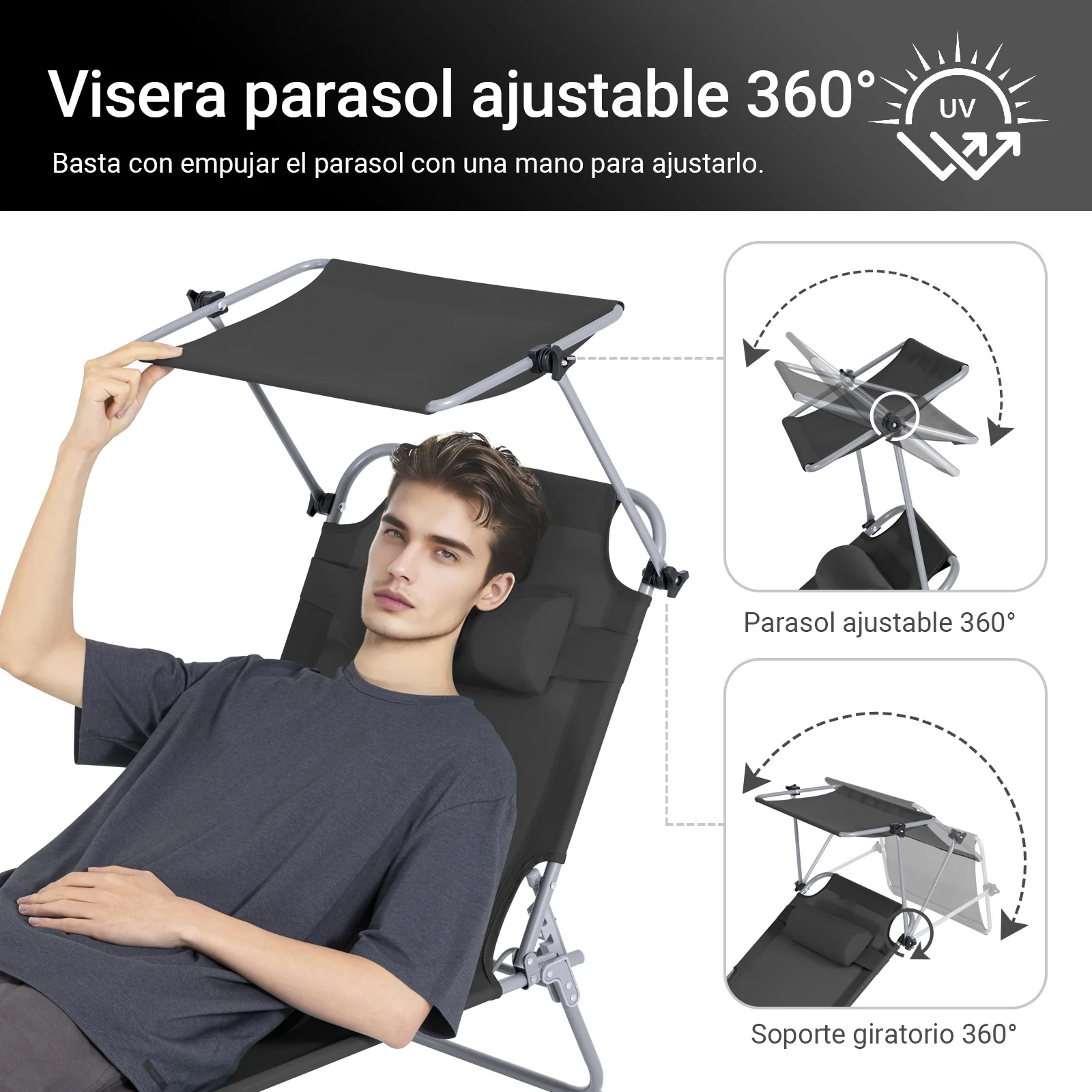 SoBuy OGS48-SCH Tumbona con Respaldo Reclinable y Parasol - Image 6
