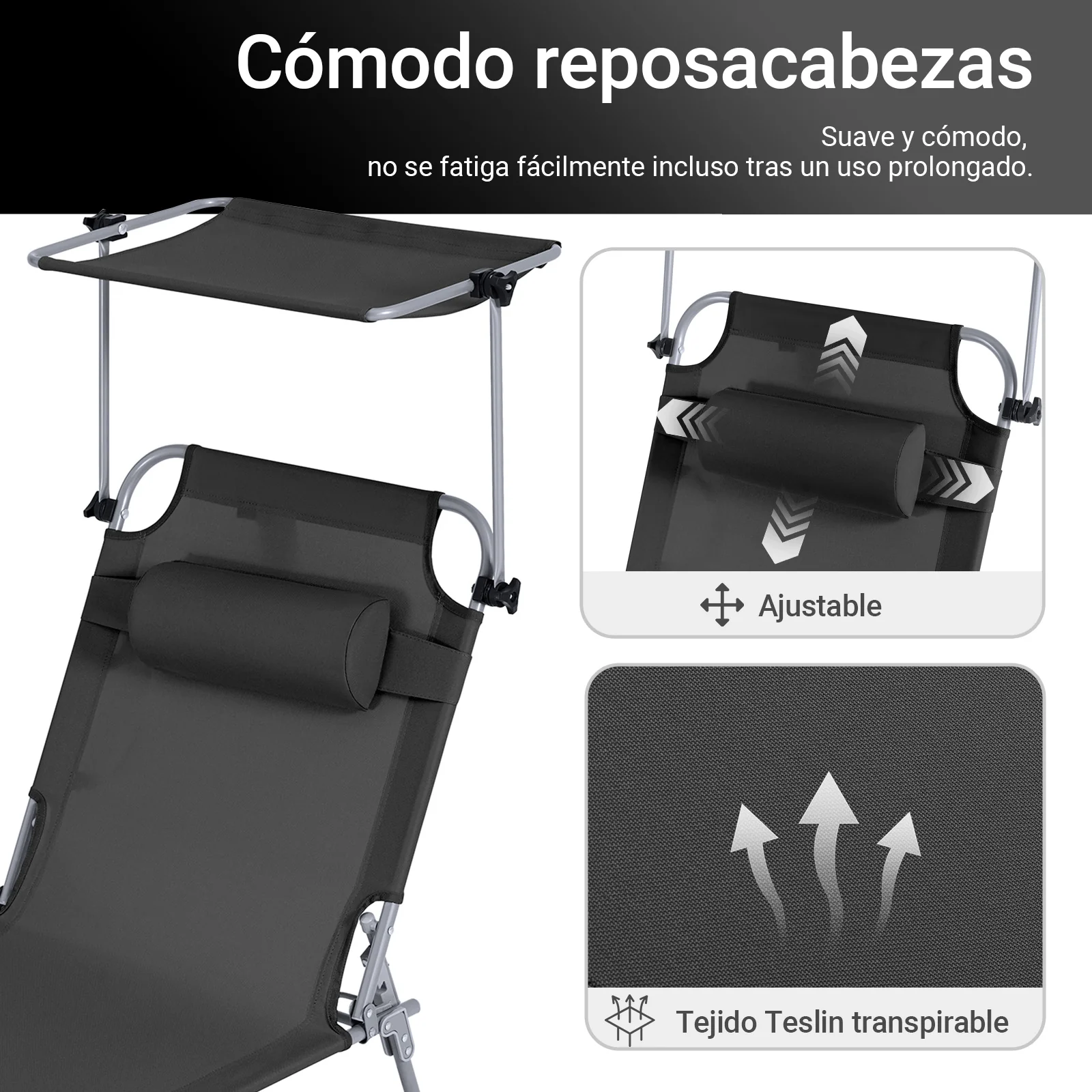 SoBuy OGS48-SCH Tumbona con Respaldo Reclinable y Parasol - Image 7