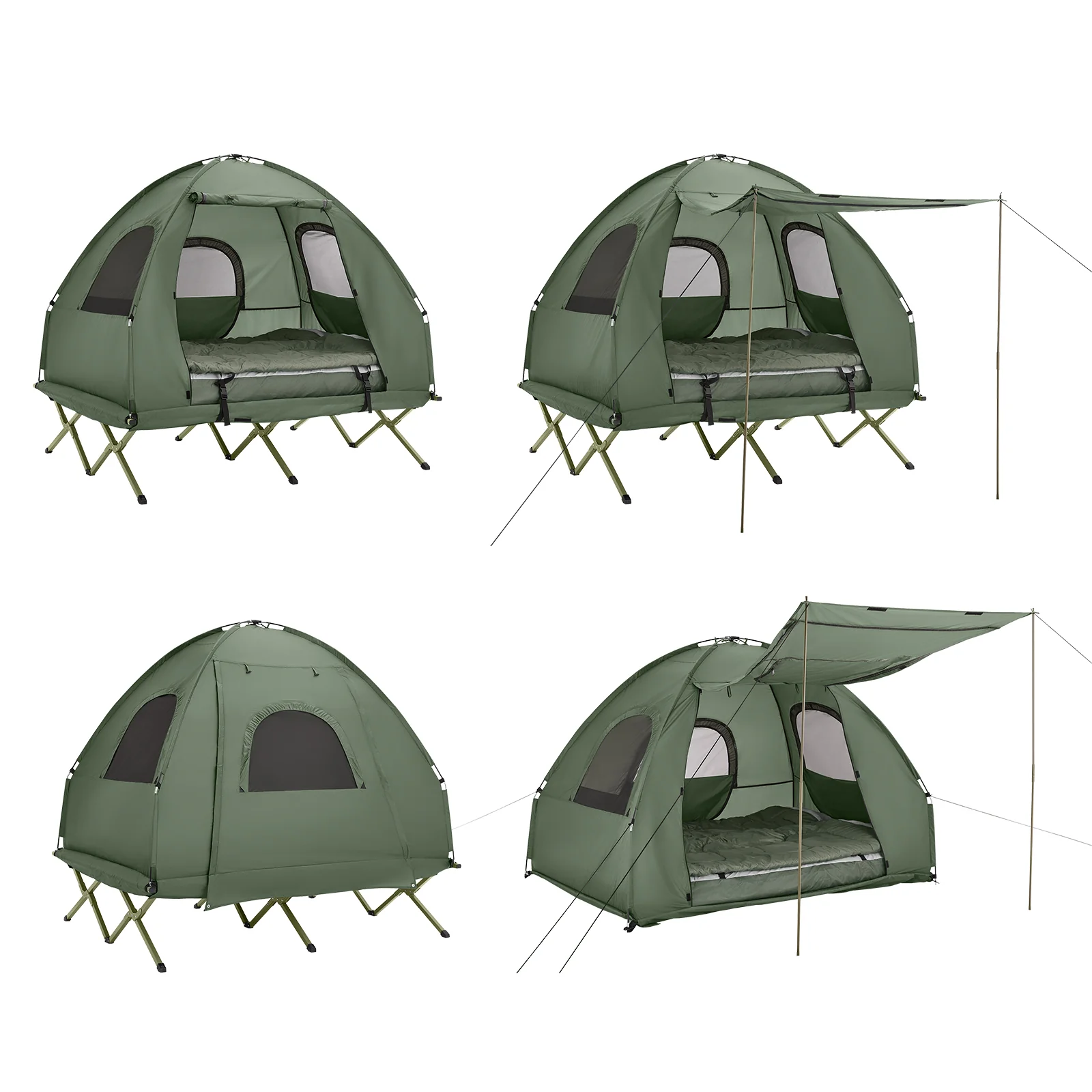 SoBuy OGS61-L-GR Tienda 4 en 1 Práctica para 2 Personas Cama de campaña Litera Verde 193 x 145 x 185 cm - Image 4