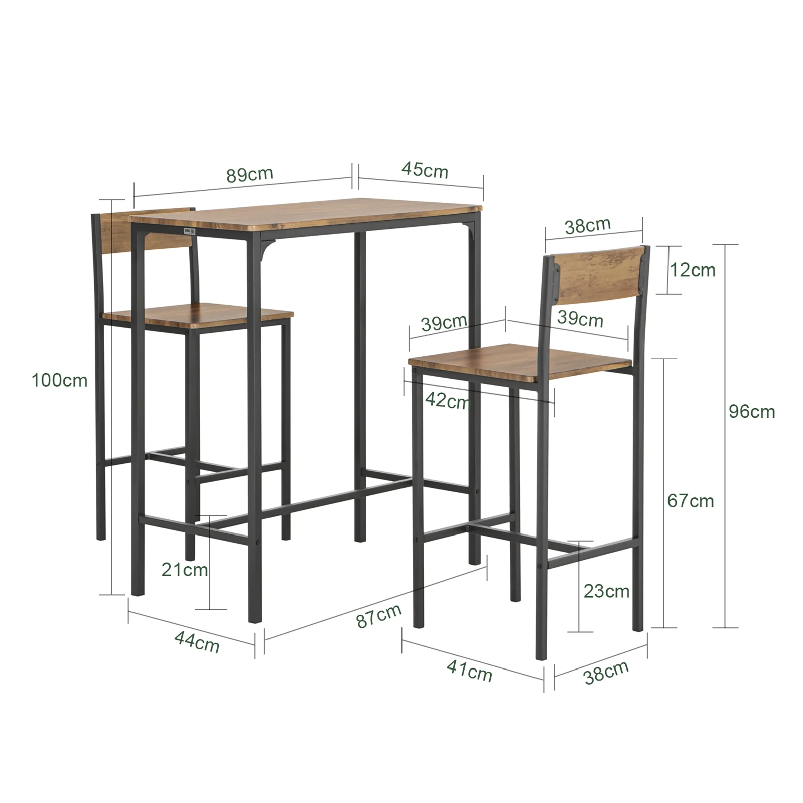 SoBuy OGT03-XL Mesa Alta de Bar y Taburetes x 2 con Respaldos - Image 3