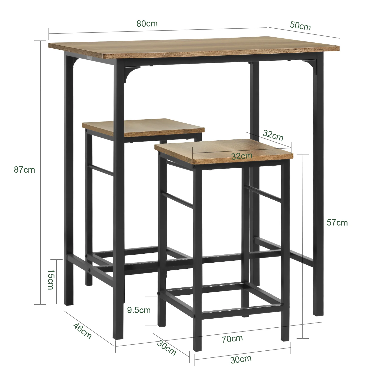 SoBuy OGT10-PF Juego de Mesa Alta de Bar con 2 taburetes - Image 3