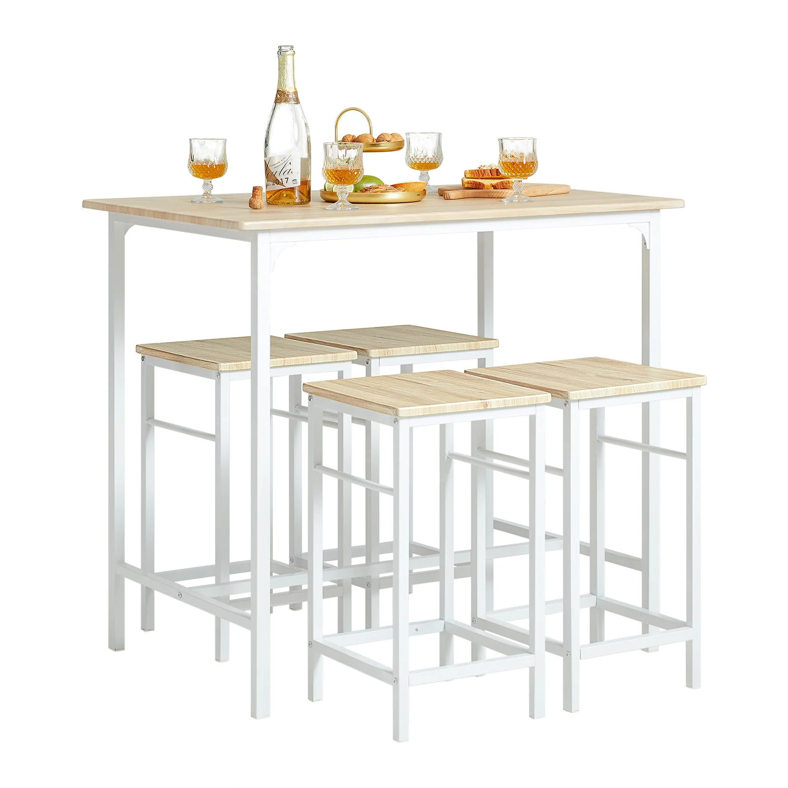 SoBuy OGT11-WN Juego de Mesa Alta 100cm y 4 Taburetes Apilables Blanco Industrial
