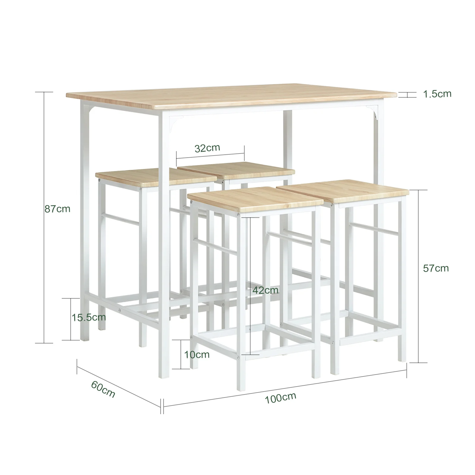 SoBuy OGT11-WN Juego de Mesa Alta 100cm y 4 Taburetes Apilables Blanco Industrial - Image 3