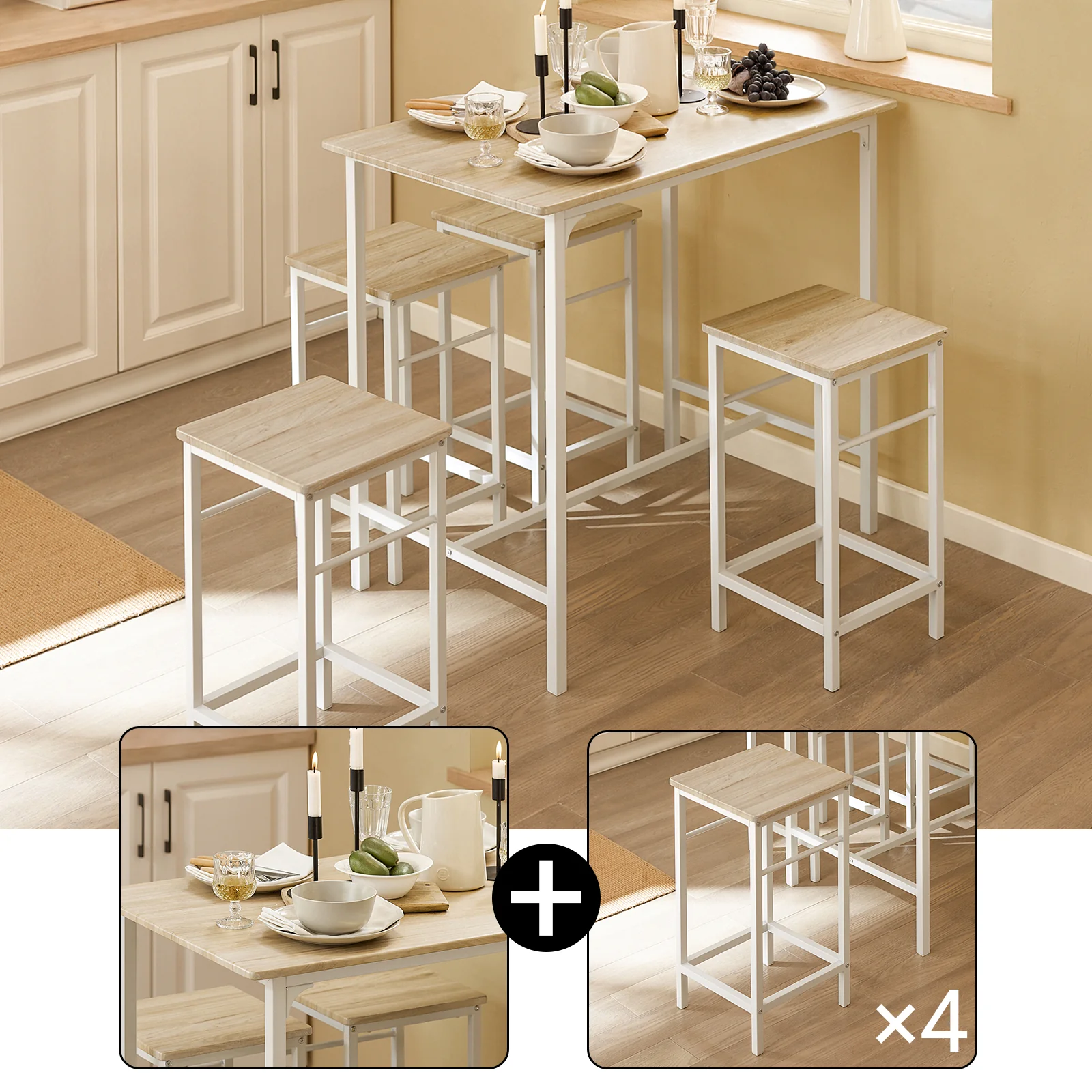 SoBuy OGT11-WN Juego de Mesa Alta 100cm y 4 Taburetes Apilables Blanco Industrial - Image 4