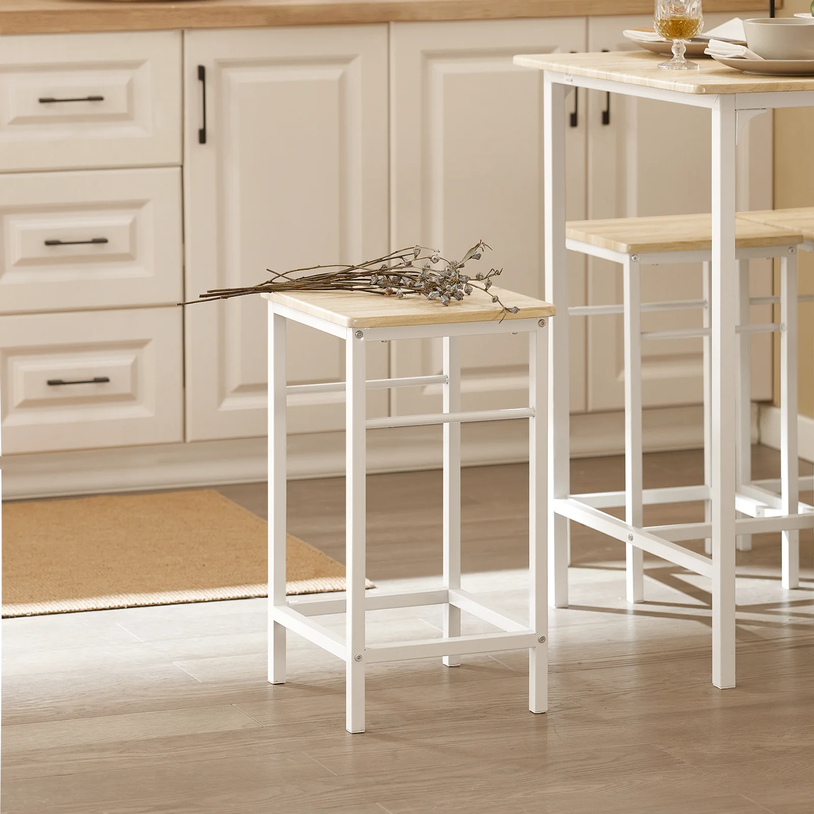 SoBuy OGT11-WN Juego de Mesa Alta 100cm y 4 Taburetes Apilables Blanco Industrial - Image 8