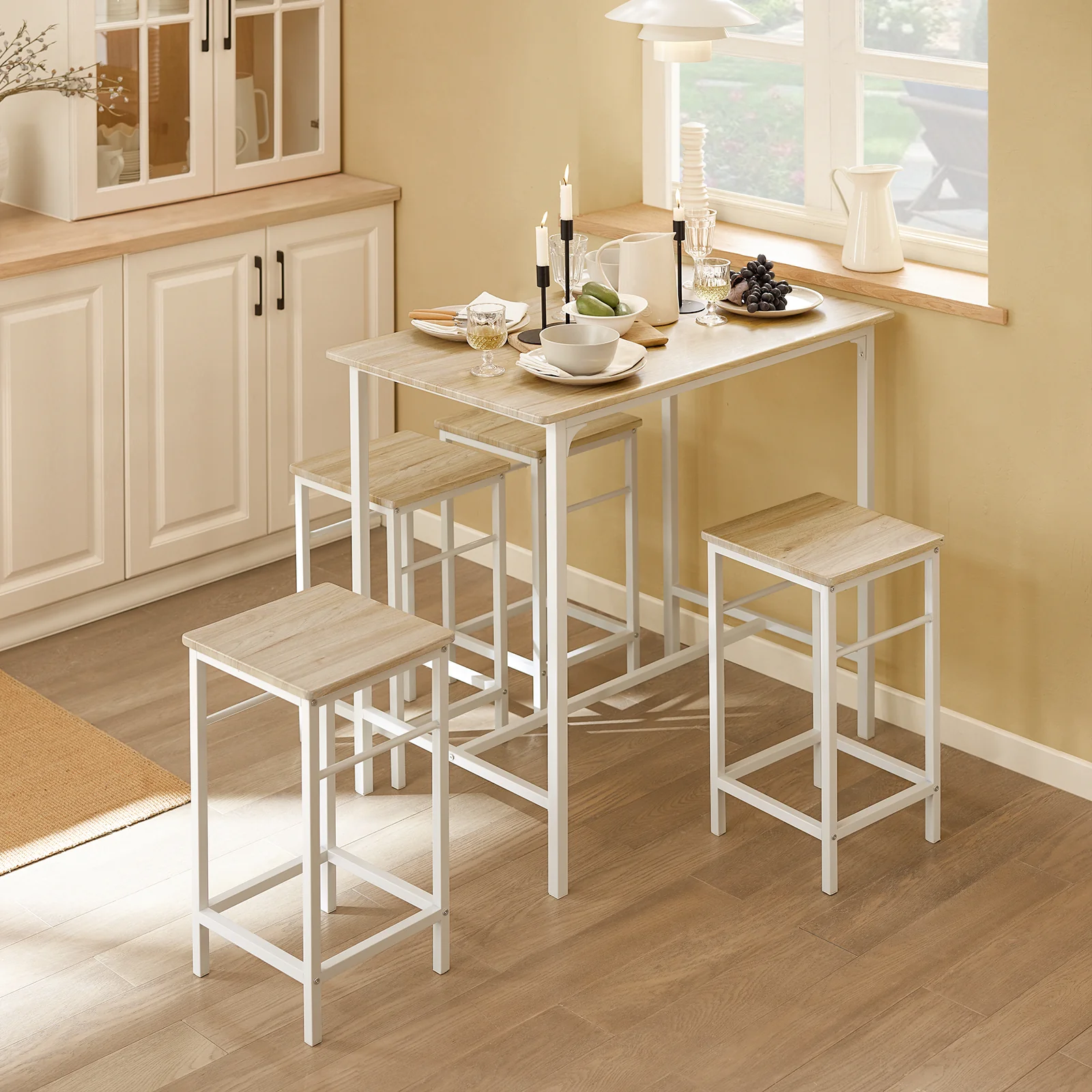 SoBuy OGT11-WN Juego de Mesa Alta 100cm y 4 Taburetes Apilables Blanco Industrial - Image 9