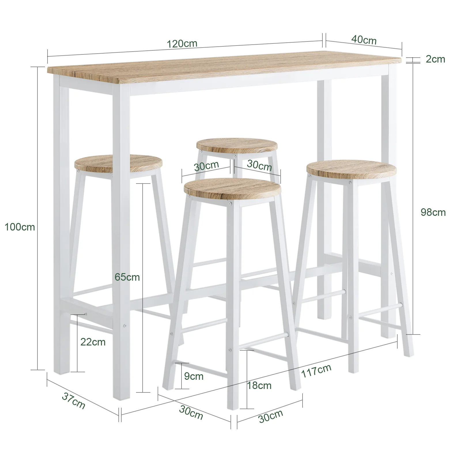 SoBuy OGT22-WN Mesa Alta x1 y Taburetes x4 Blanco/madera - Image 3