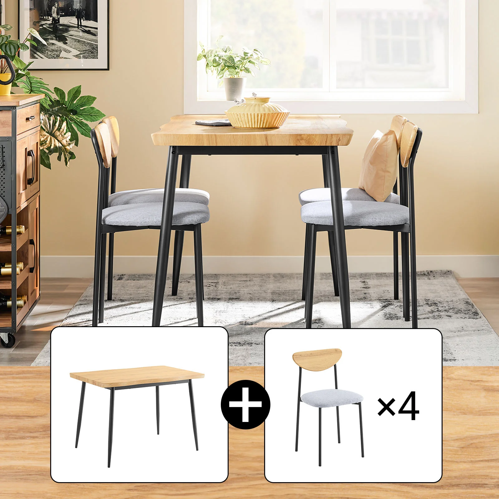 SoBuy OGT52-N Conjunto Mesa Cocina 5 Piezas con 4 Sillas Cómodas para Comedor Balcón - Image 2