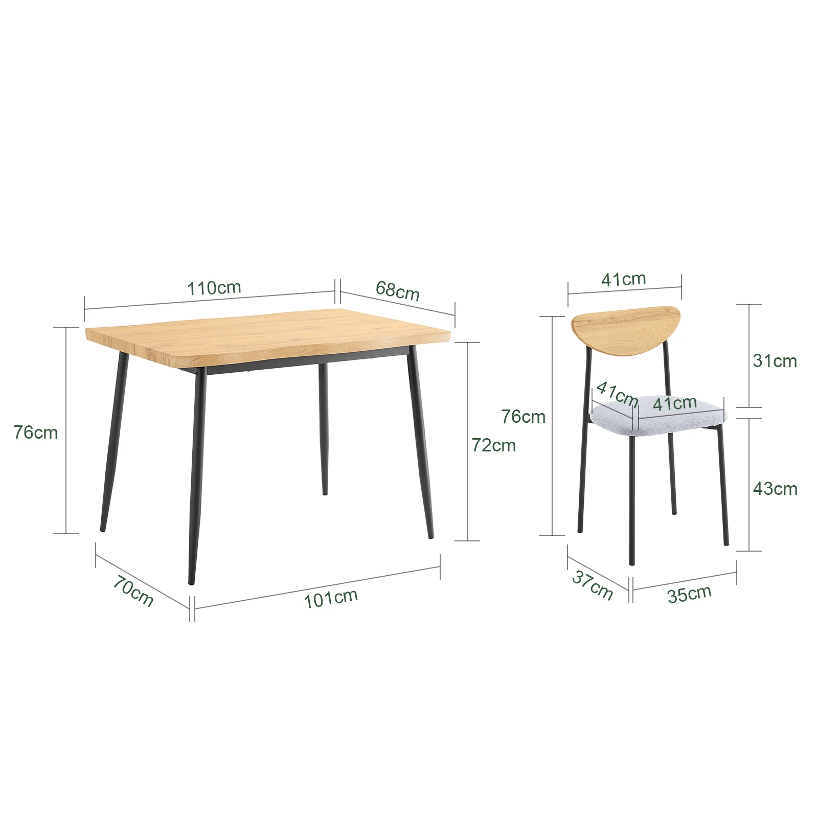SoBuy OGT52-N Conjunto Mesa Cocina 5 Piezas con 4 Sillas Cómodas para Comedor Balcón - Image 3