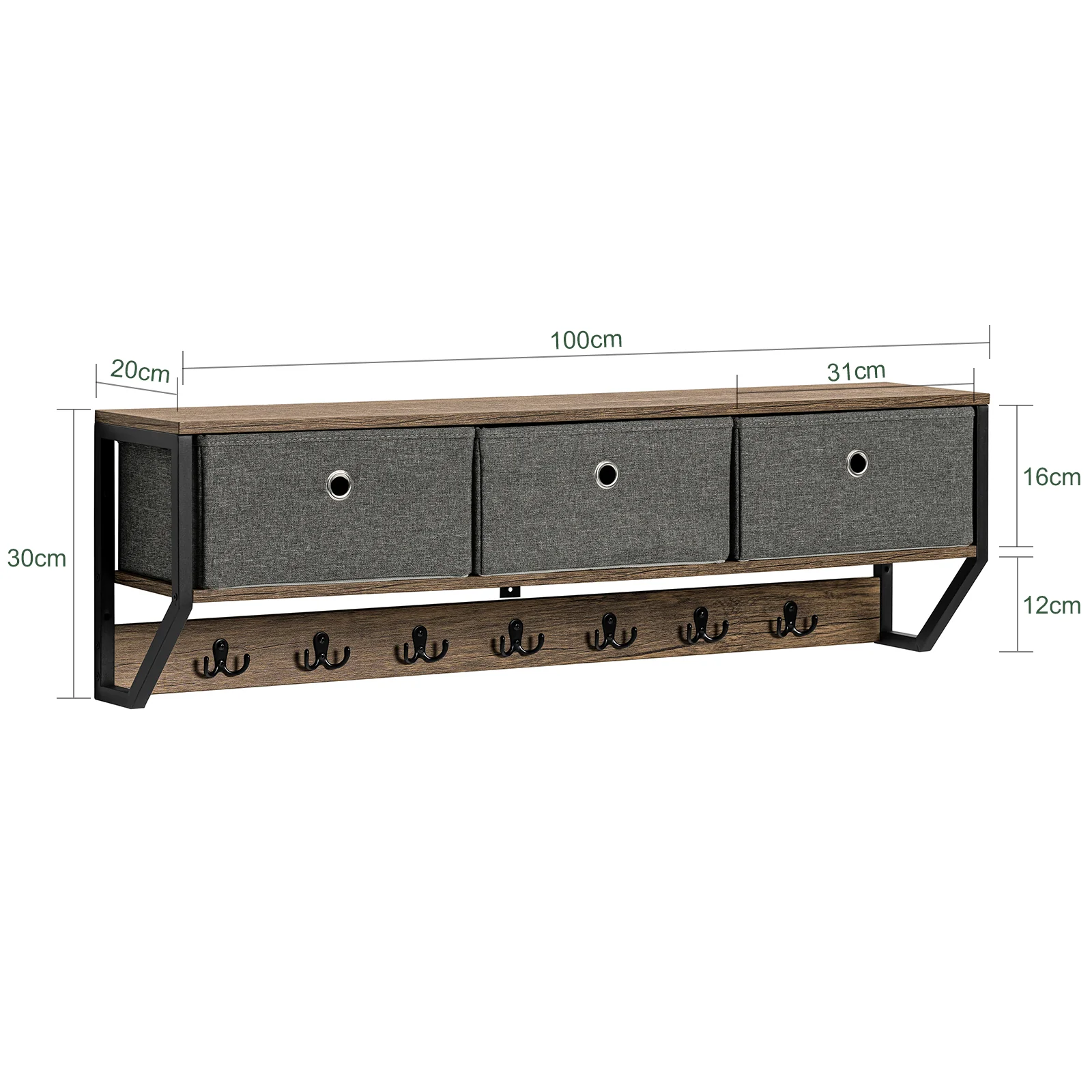 SoBuy FHK26-N Perchero de Pared con 3 Cestas y 7 Ganchos Dobles - Image 3