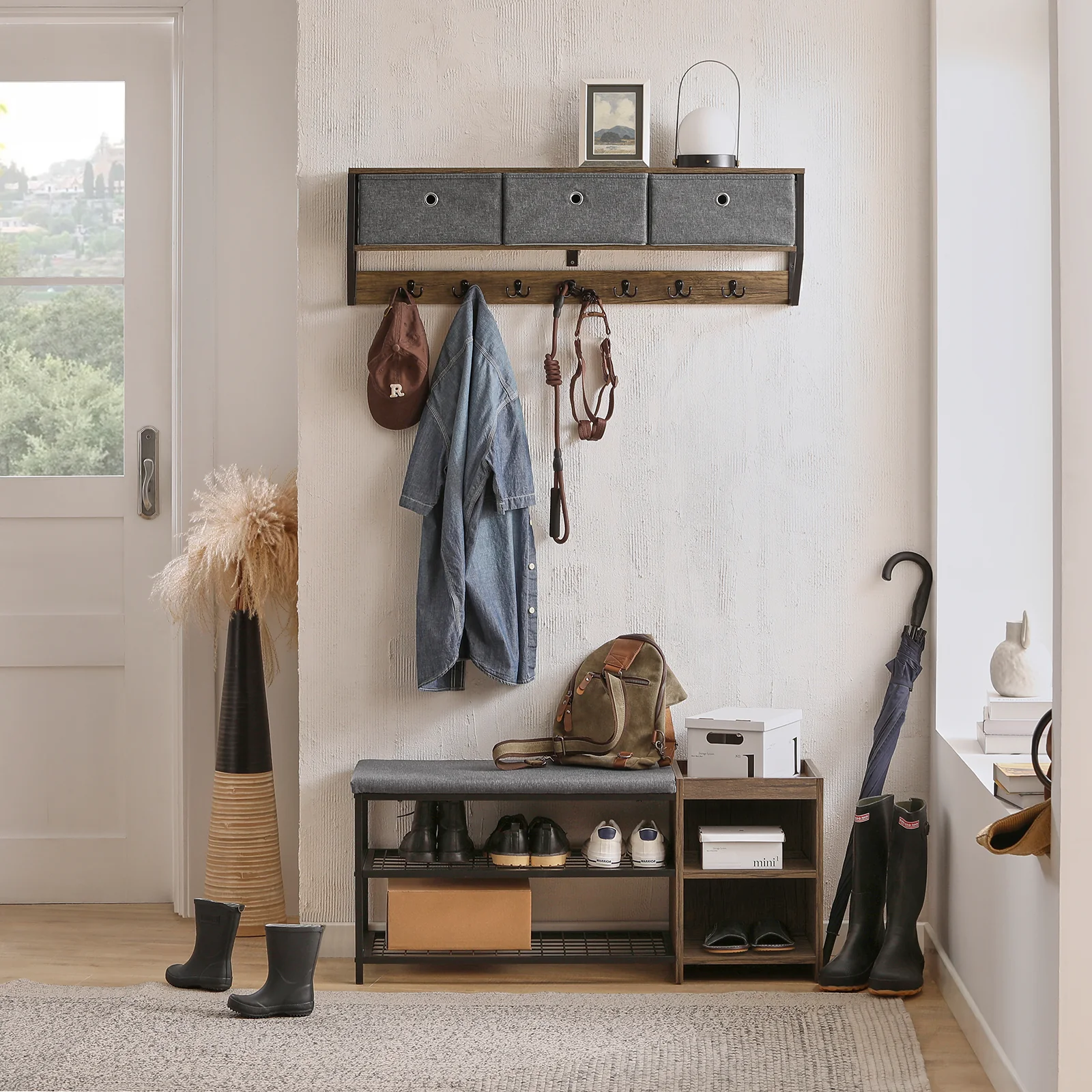SoBuy FHK26-N Perchero de Pared con 3 Cestas y 7 Ganchos Dobles - Image 4