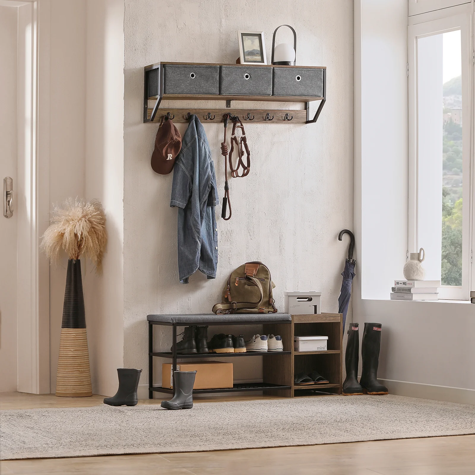 SoBuy FHK26-N Perchero de Pared con 3 Cestas y 7 Ganchos Dobles - Image 5