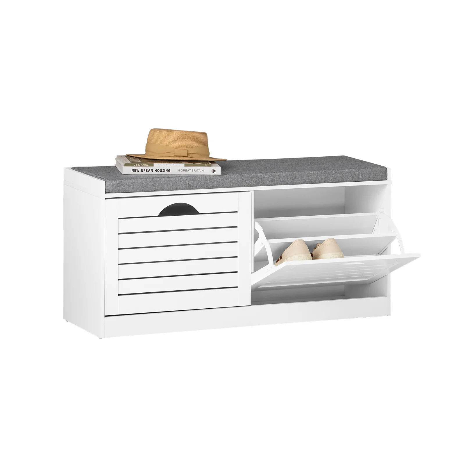 SoBuy FSR62-II-W Banco Zapatero con 2 cajones Blanco
