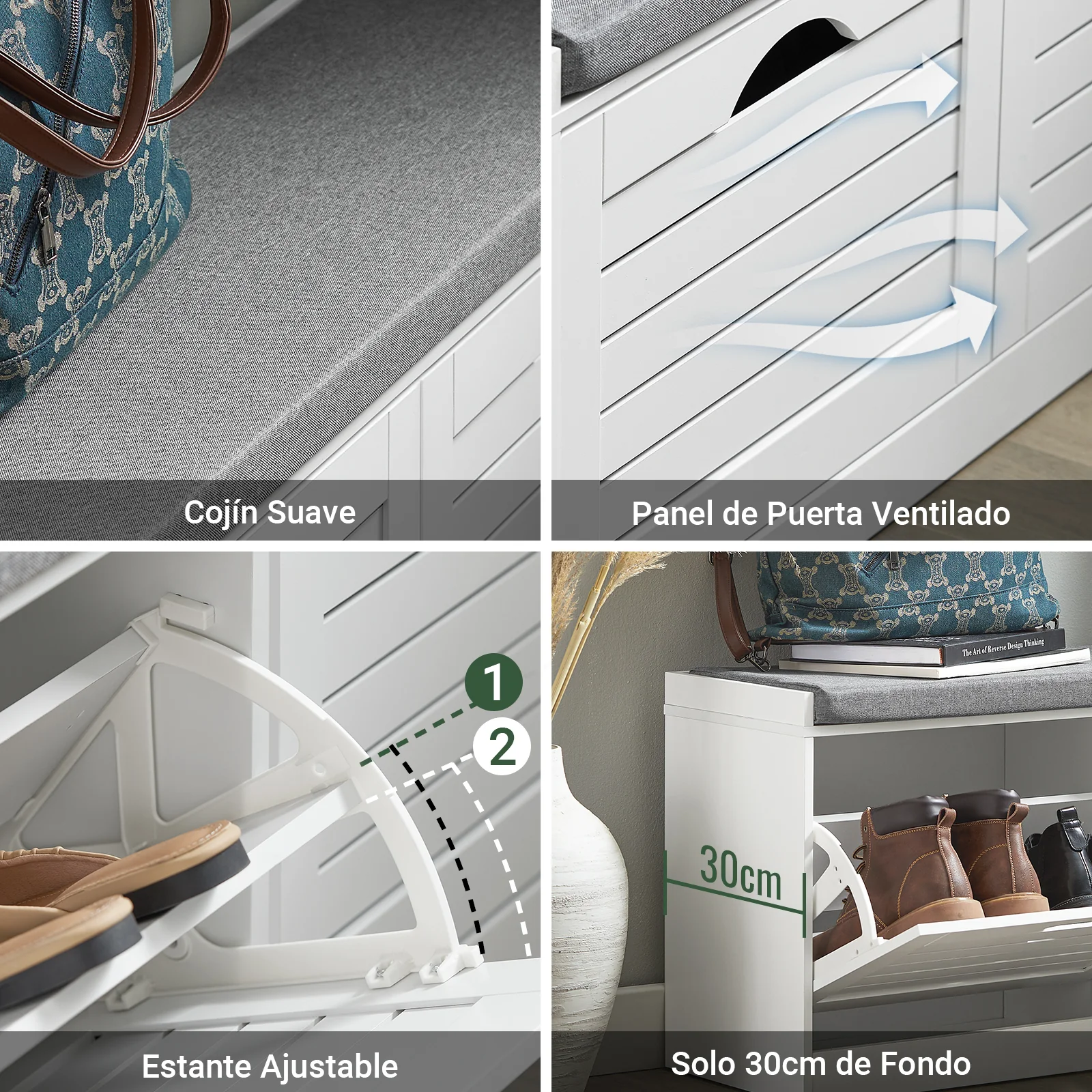 SoBuy FSR62-II-W Banco Zapatero con 2 cajones Blanco - Image 6