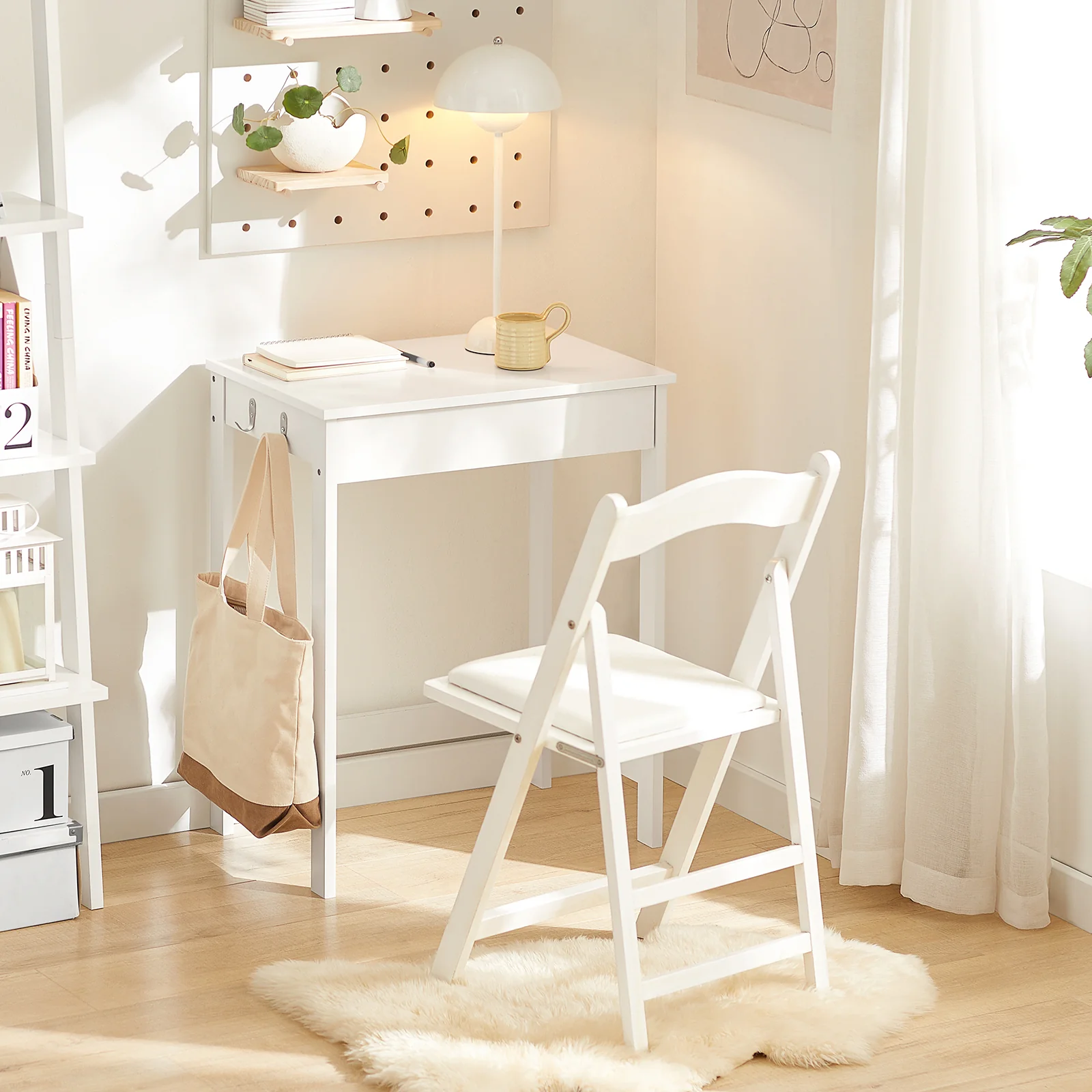 SoBuy FWT43-W Mesa de escritorio con un cajón y 2 ganchos Blanco 60x40x76 cm - Image 3