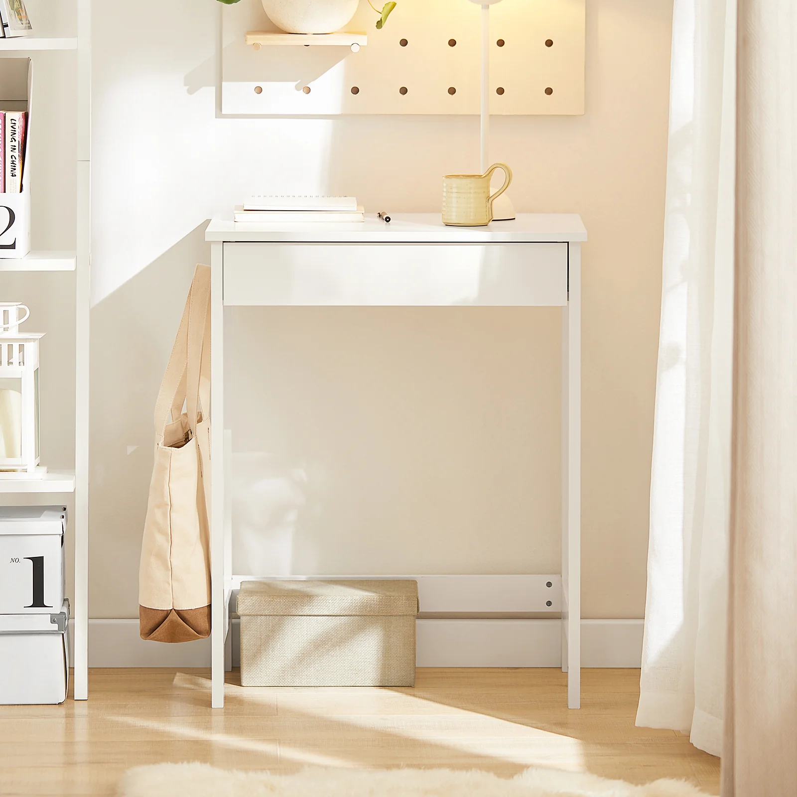 SoBuy FWT43-W Mesa de escritorio con un cajón y 2 ganchos Blanco 60x40x76 cm - Image 5