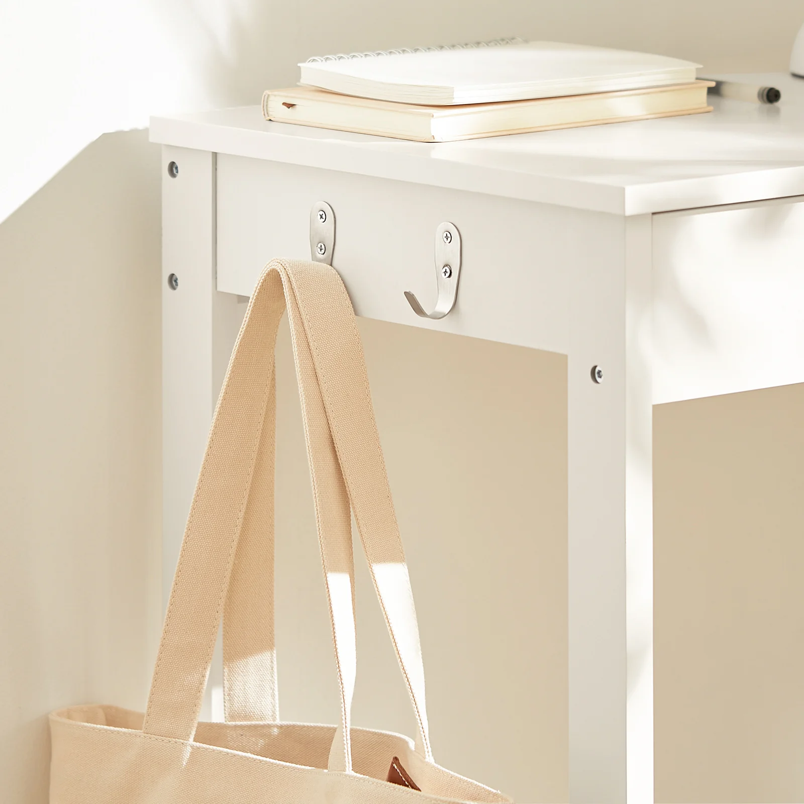 SoBuy FWT43-W Mesa de escritorio con un cajón y 2 ganchos Blanco 60x40x76 cm - Image 6