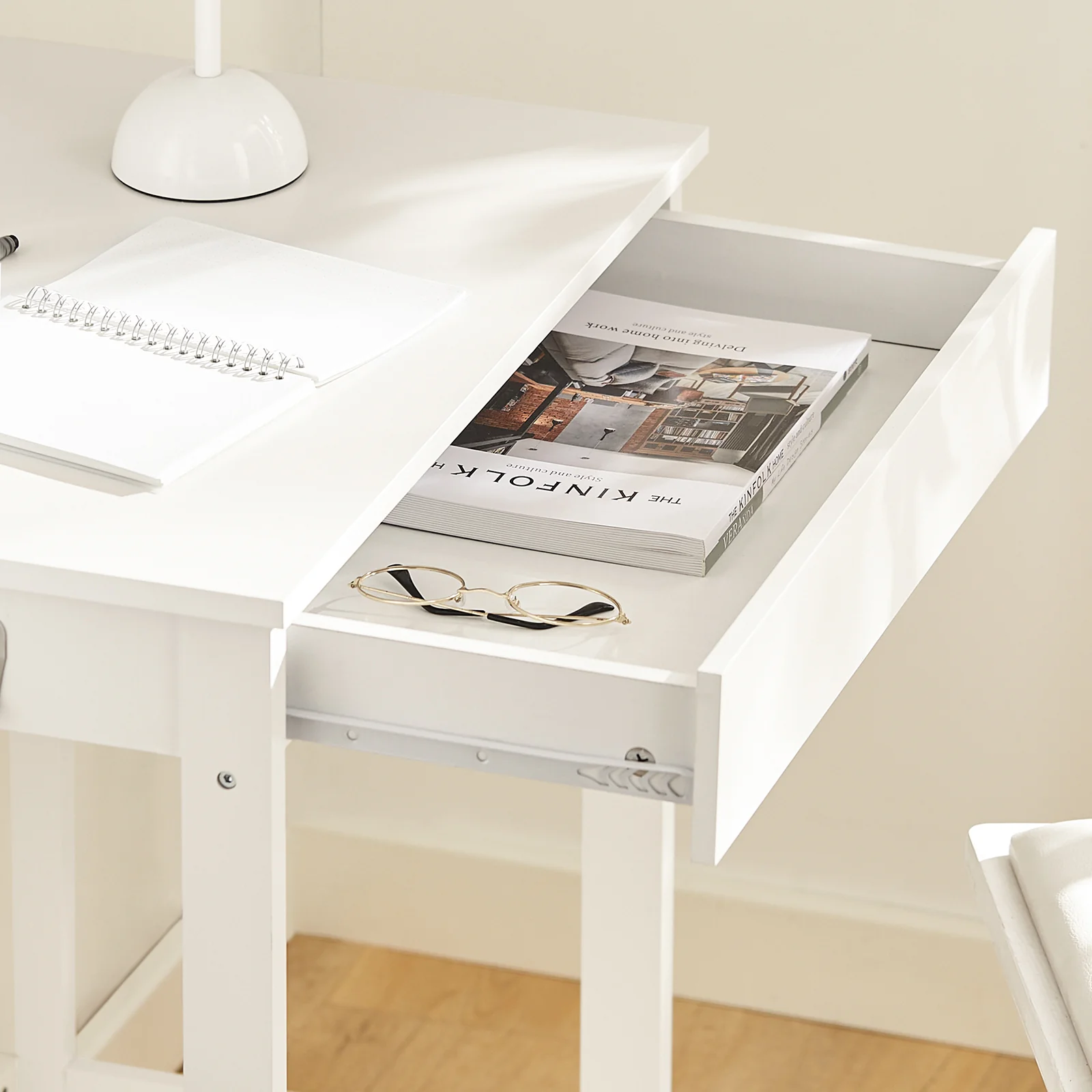 SoBuy FWT43-W Mesa de escritorio con un cajón y 2 ganchos Blanco 60x40x76 cm - Image 7