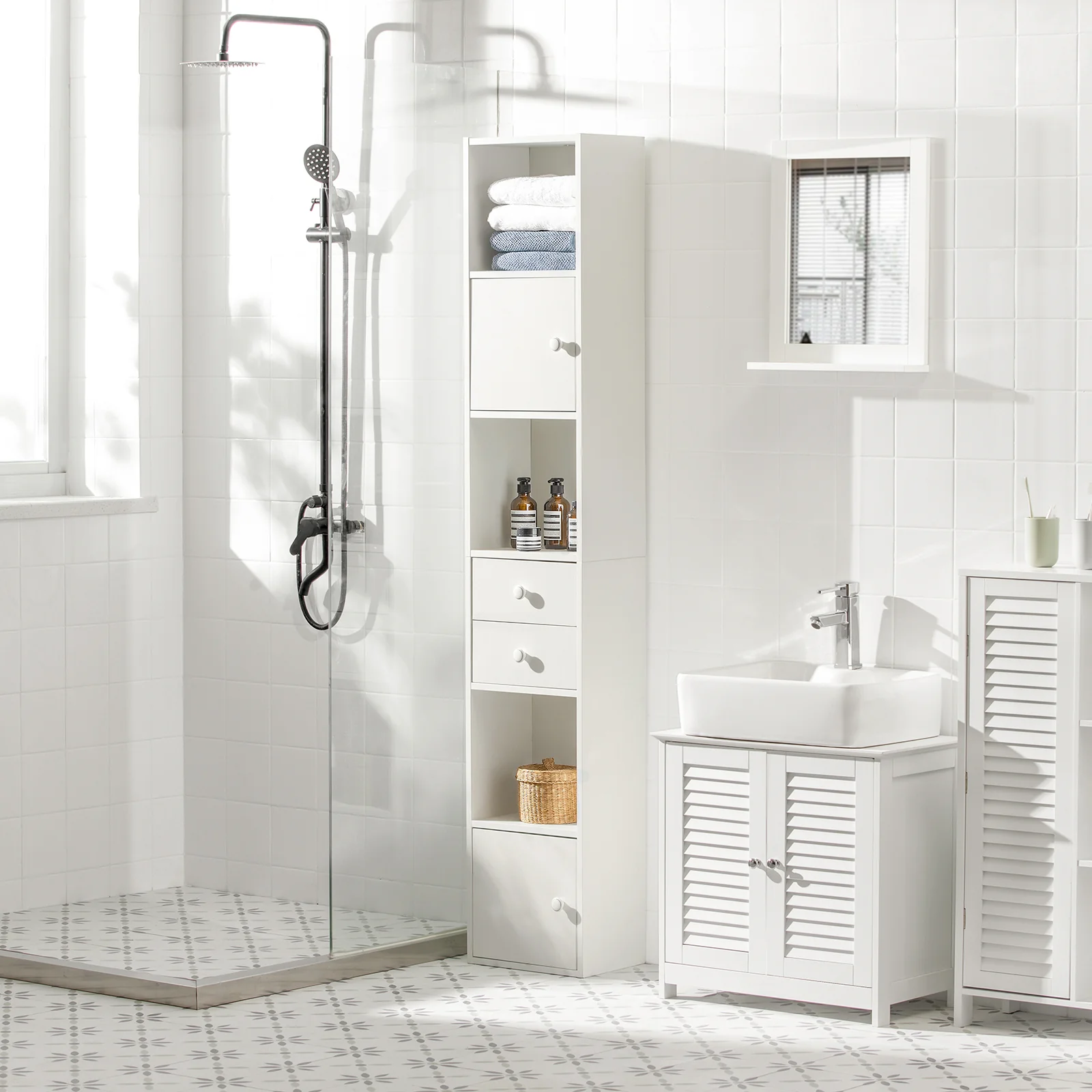 SoBuy STR10-W Armario de Baño con 2 Puertas y 2 cajones - Image 4
