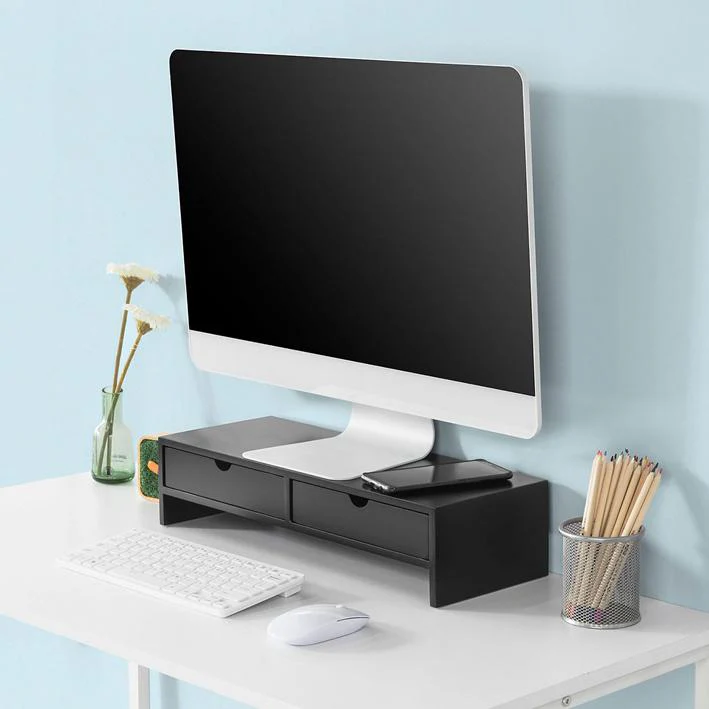 SoBuy BBF02-SCH Soporte para monitor con 2 cajones Negro - Image 10