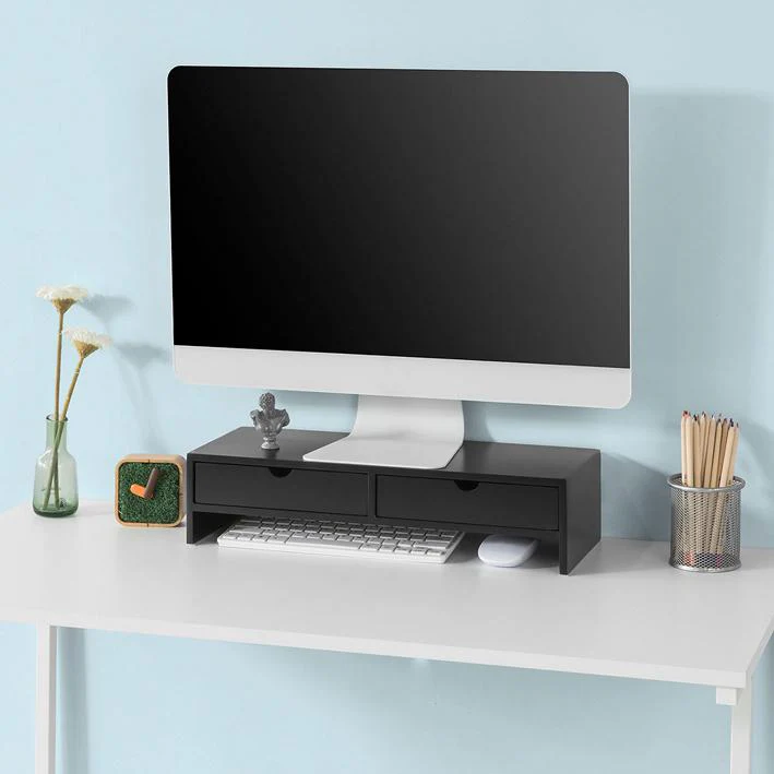 SoBuy BBF02-SCH Soporte para monitor con 2 cajones Negro - Image 4