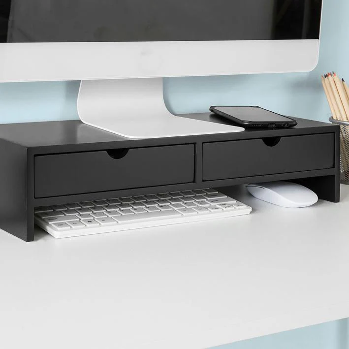 SoBuy BBF02-SCH Soporte para monitor con 2 cajones Negro - Image 7