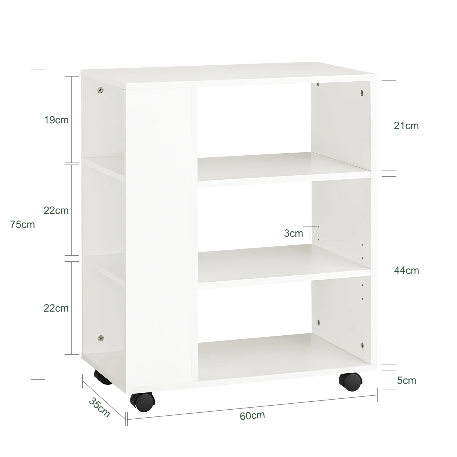 SoBuy FBT68-W Mesa Auxiliar con 4 Ruedas y 3 Estantes Blanco - Image 3