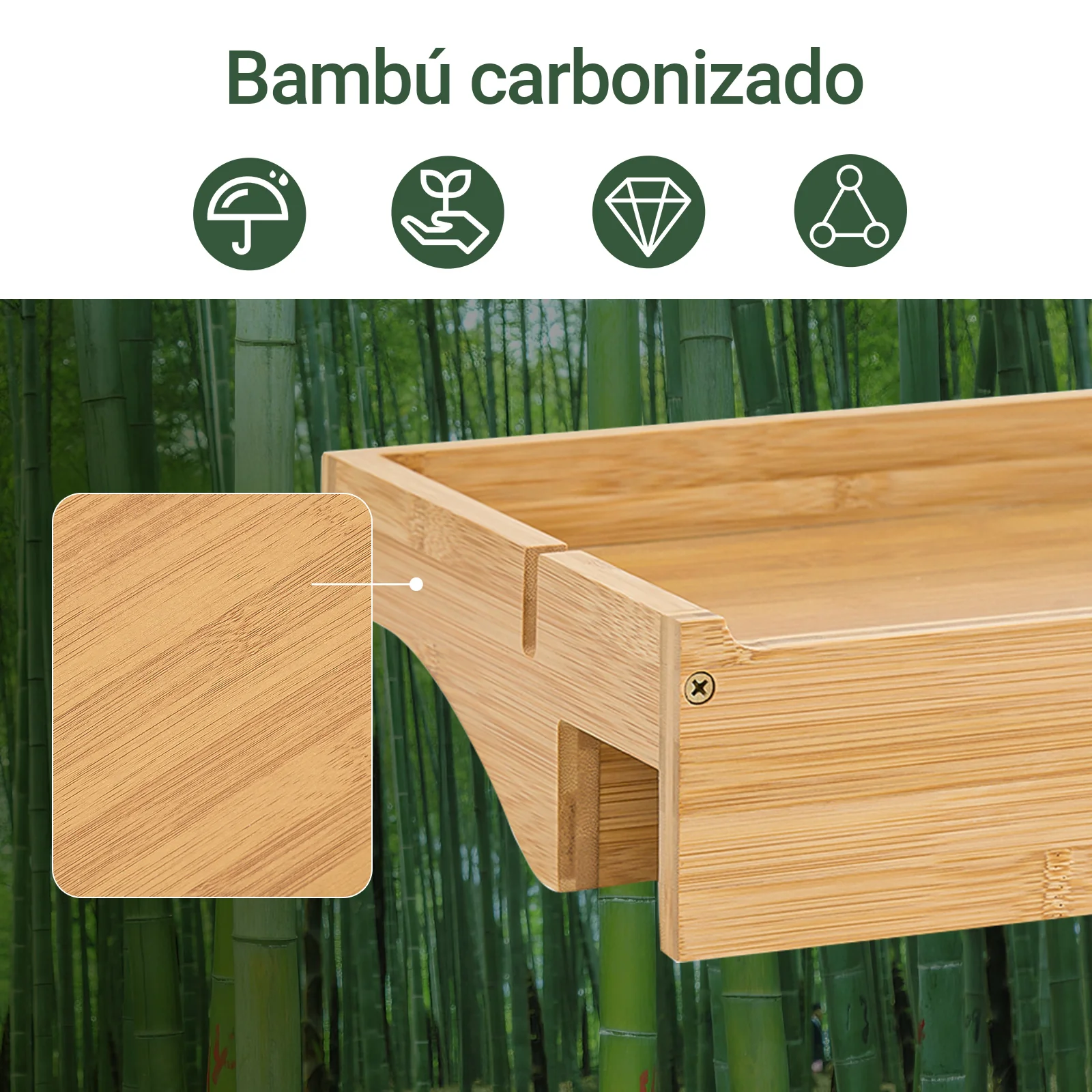 SoBuy NKD01-N Estante de Noche Clip con Ranuras para Cables Natural Bambú 36x25x9cm - Image 4