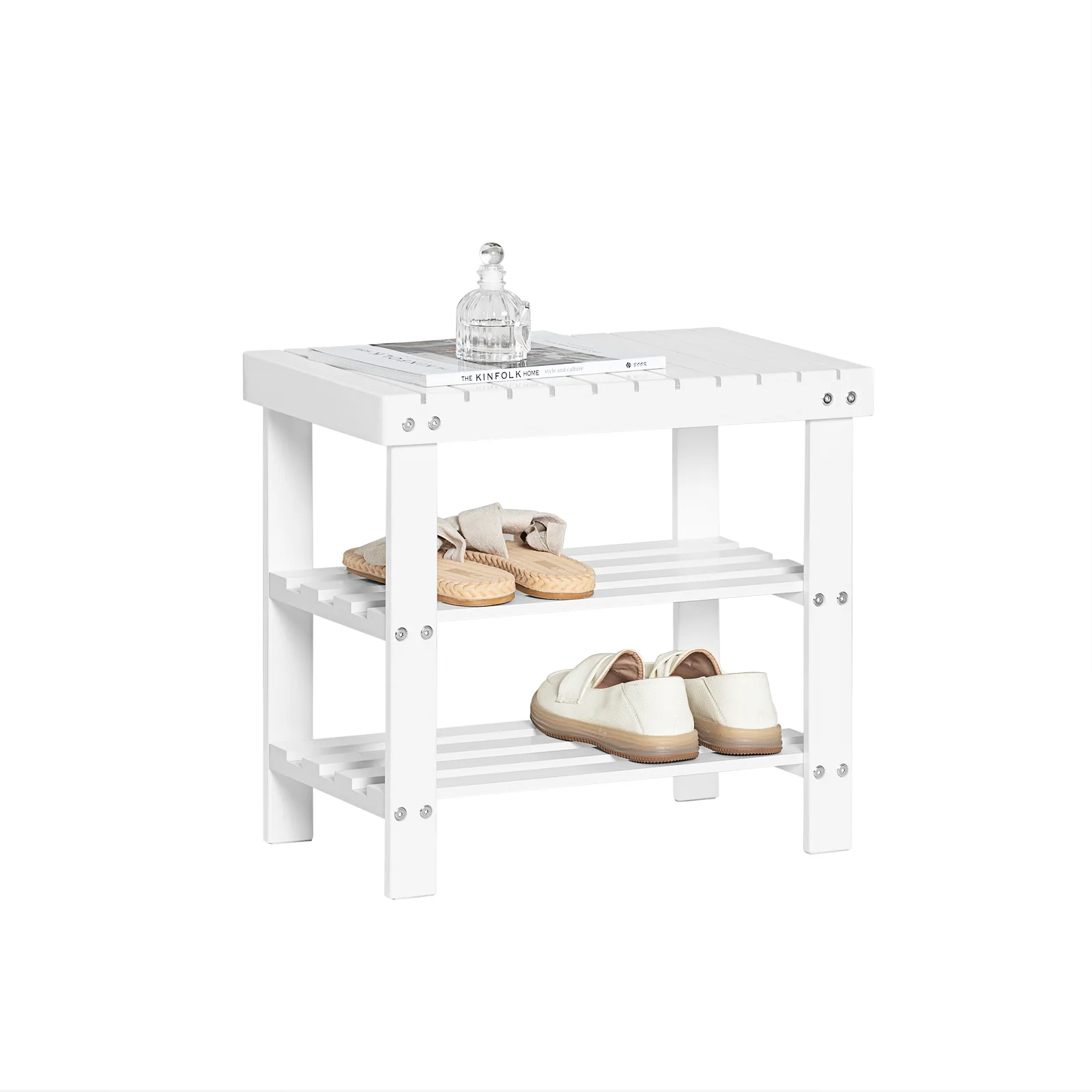 SoBuy FSR02-K-W Banco zapatero de bambú Blanco