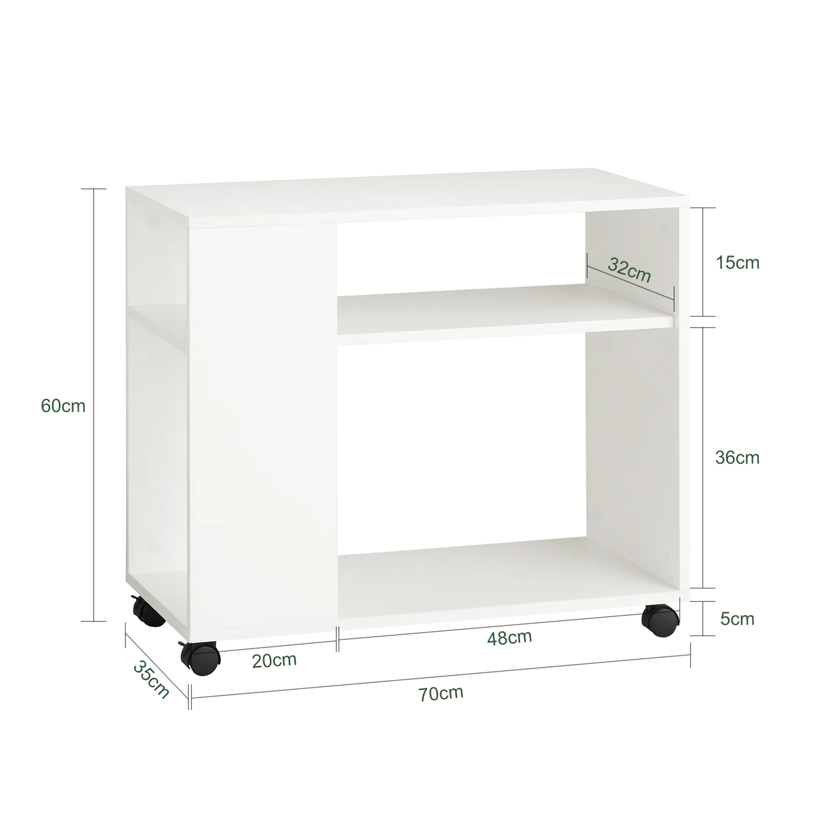 SoBuy FBT34-W Mesa Auxiliares de Salón con 4 Ruedas y 2 Estantes Blanco - Image 3