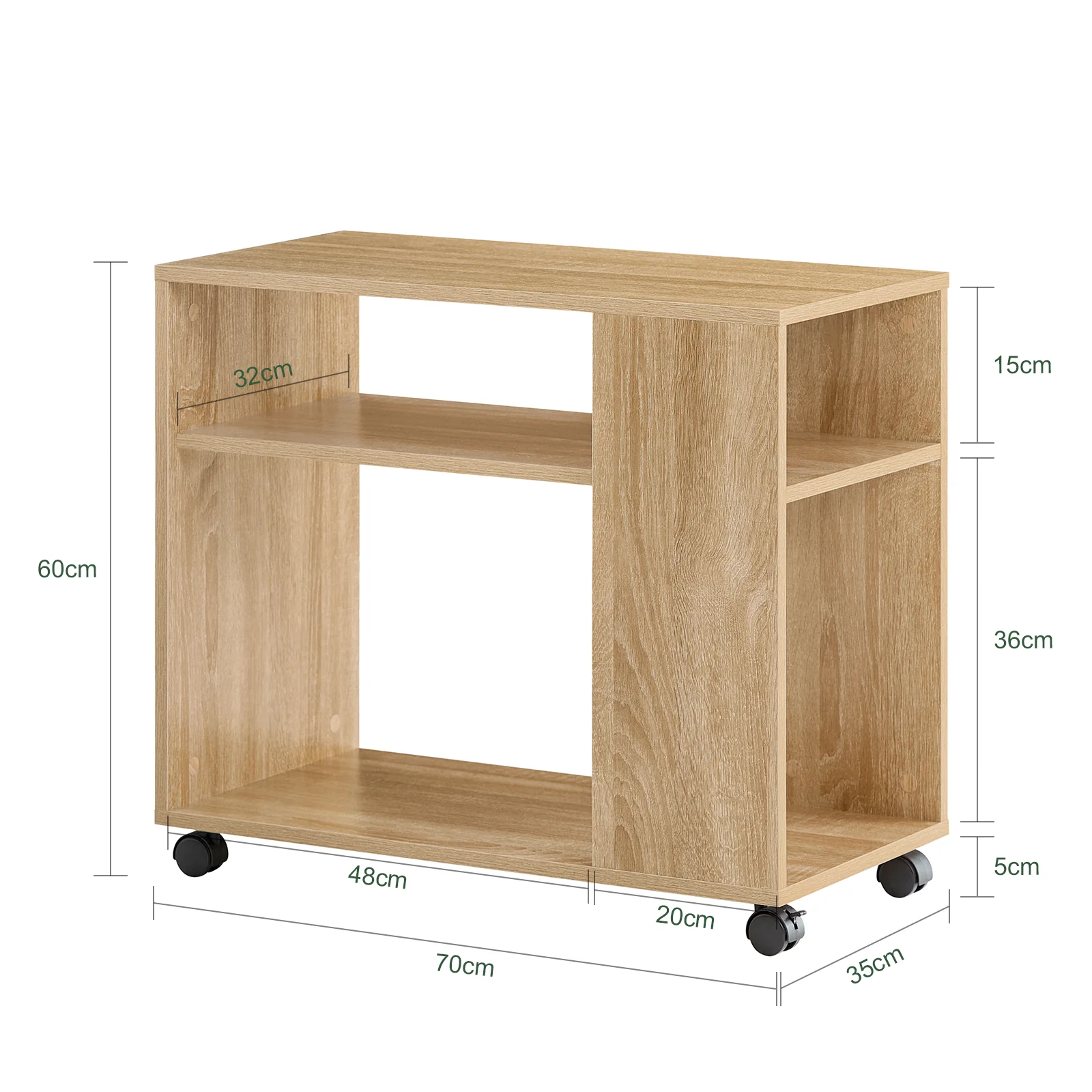 SoBuy FBT34-N Mesa Auxiliares de Salón con 4 Ruedas y 2 Estantes Madera Natural - Image 3