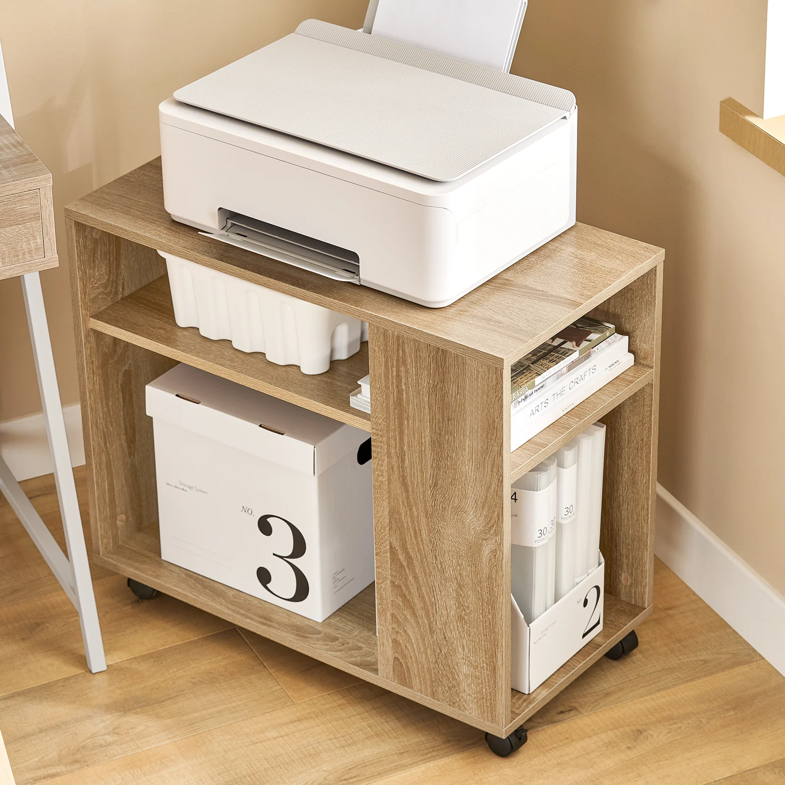 SoBuy FBT34-N Mesa Auxiliares de Salón con 4 Ruedas y 2 Estantes Madera Natural - Image 5