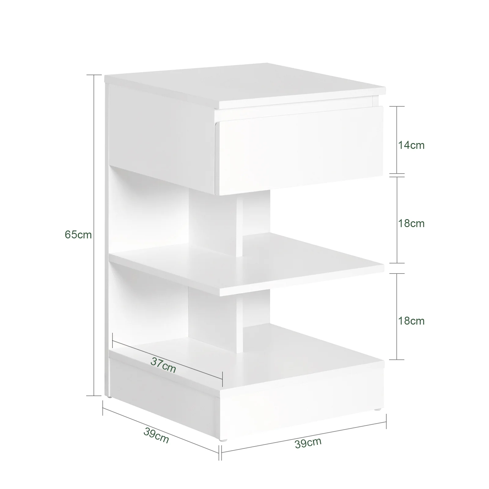 SoBuy FBT49-W Mesita de Noche con 1 cajón y 2 Estantes Blanco - Image 3