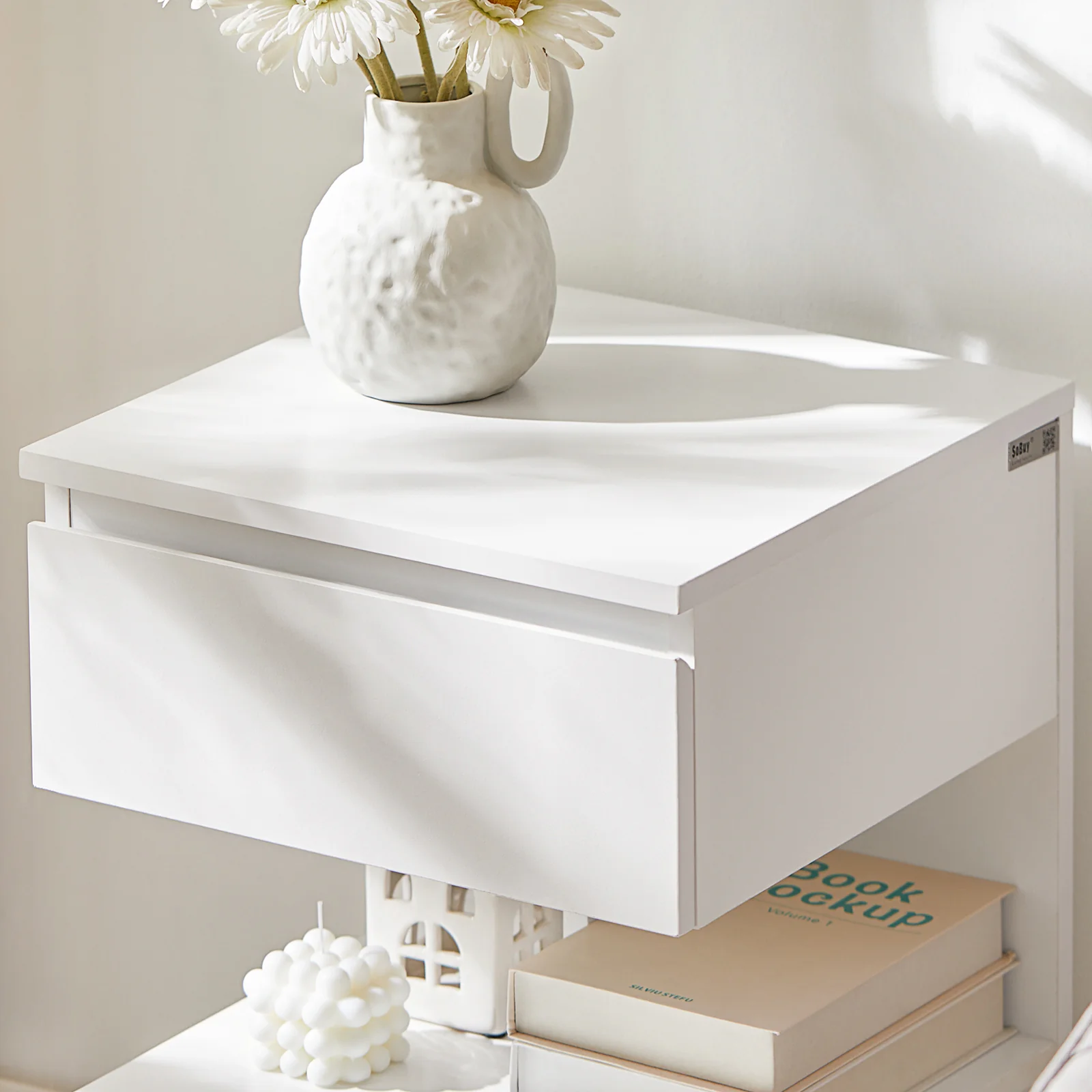 SoBuy FBT49-W Mesita de Noche con 1 cajón y 2 Estantes Blanco - Image 6