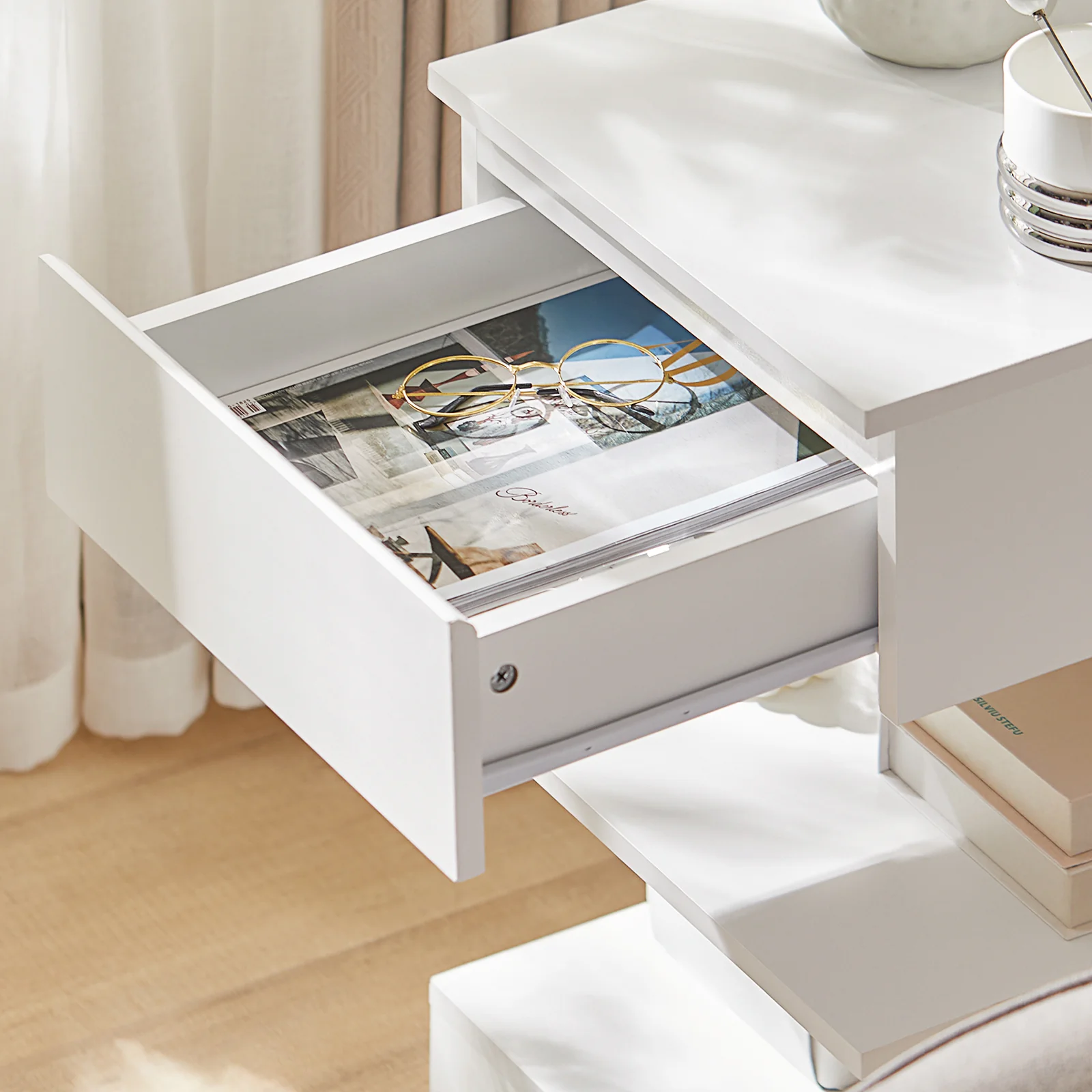 SoBuy FBT49-W Mesita de Noche con 1 cajón y 2 Estantes Blanco - Image 7