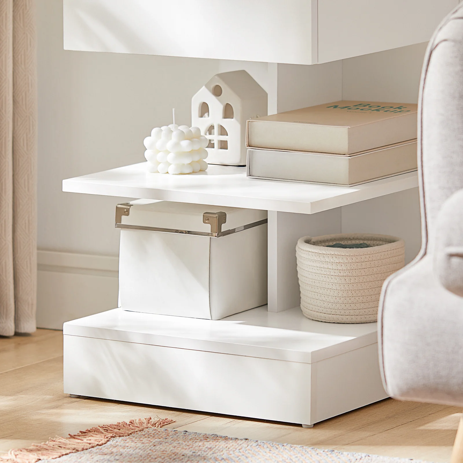 SoBuy FBT49-W Mesita de Noche con 1 cajón y 2 Estantes Blanco - Image 8
