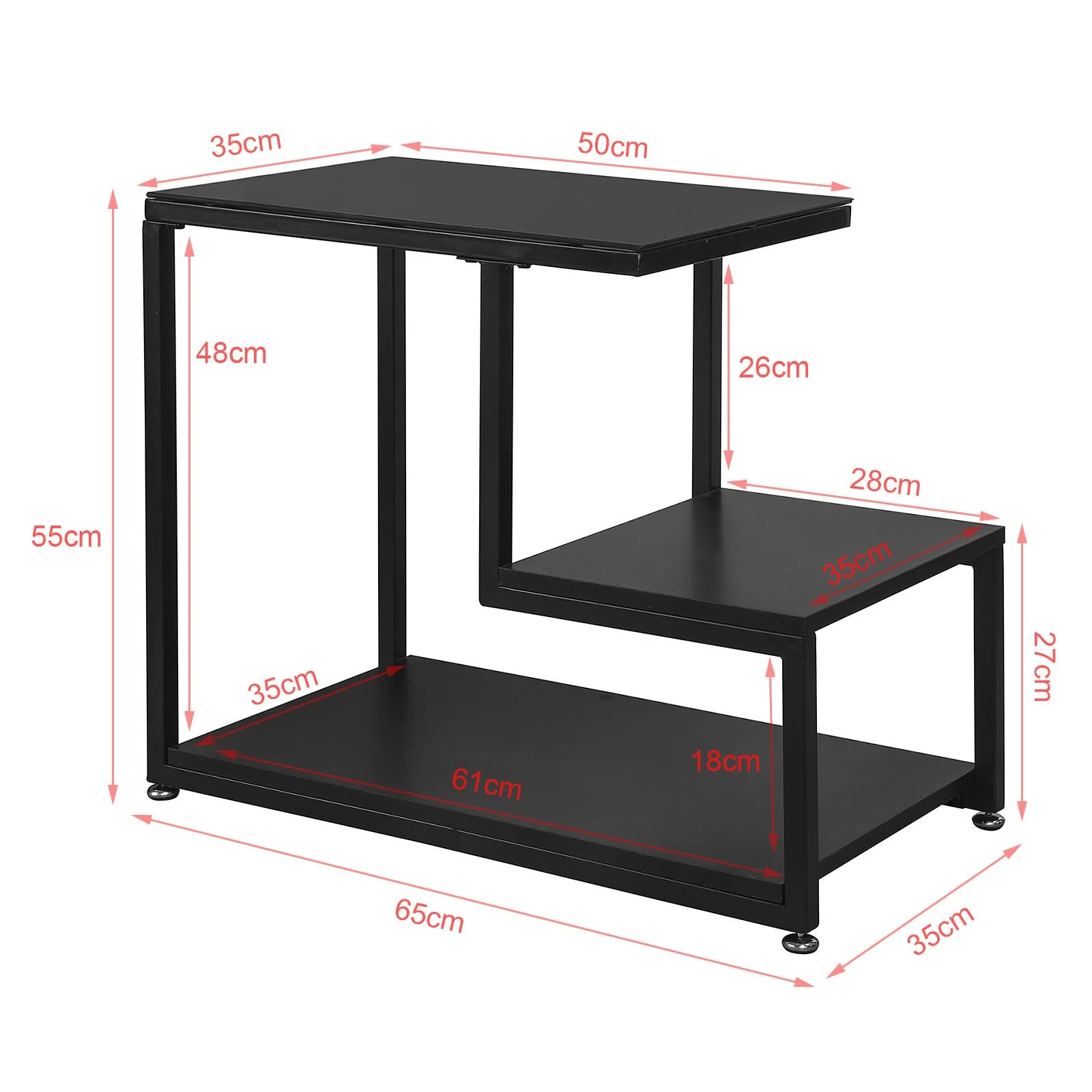 SoBuy FBT65-SCH Mesa Auxiliar con 3 estantes Negro - Image 3
