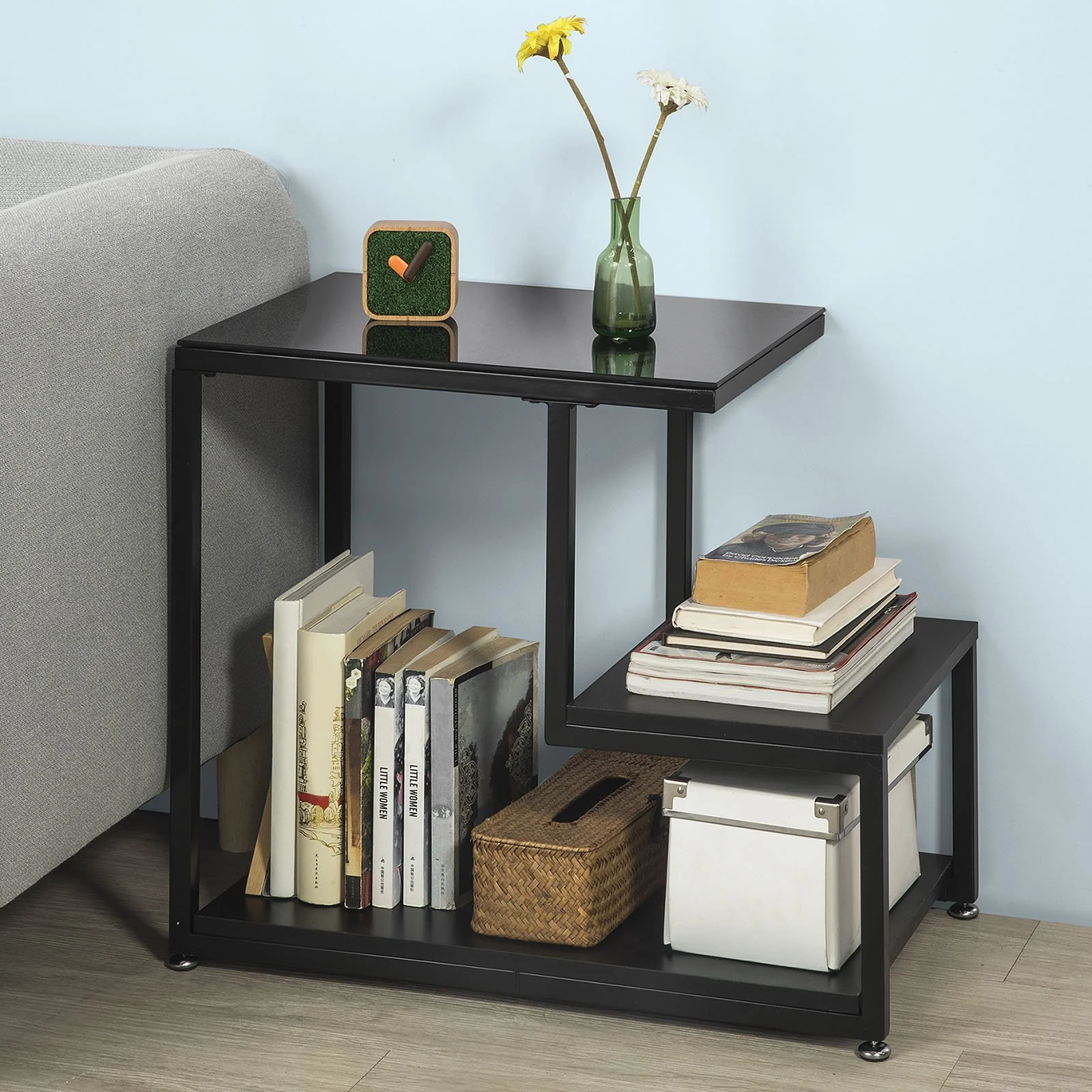 SoBuy FBT65-SCH Mesa Auxiliar con 3 estantes Negro - Image 4