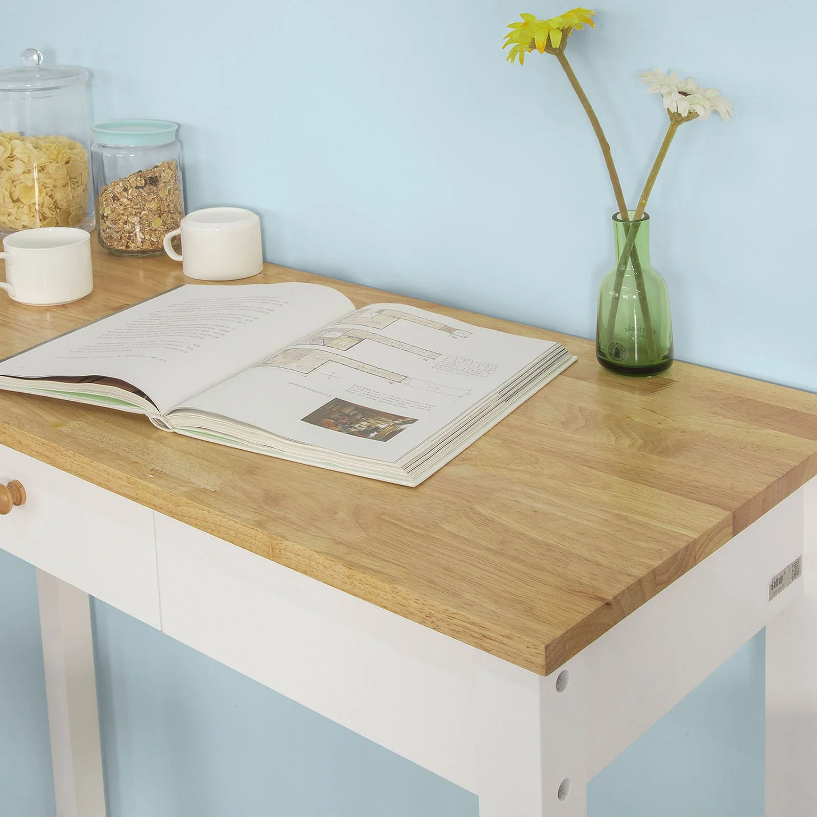 SoBuy FWT50-WN Set Mesa Alta de Bar 95cm y 2 Taburetes con Reposapiés Blanco Natural - Image 5
