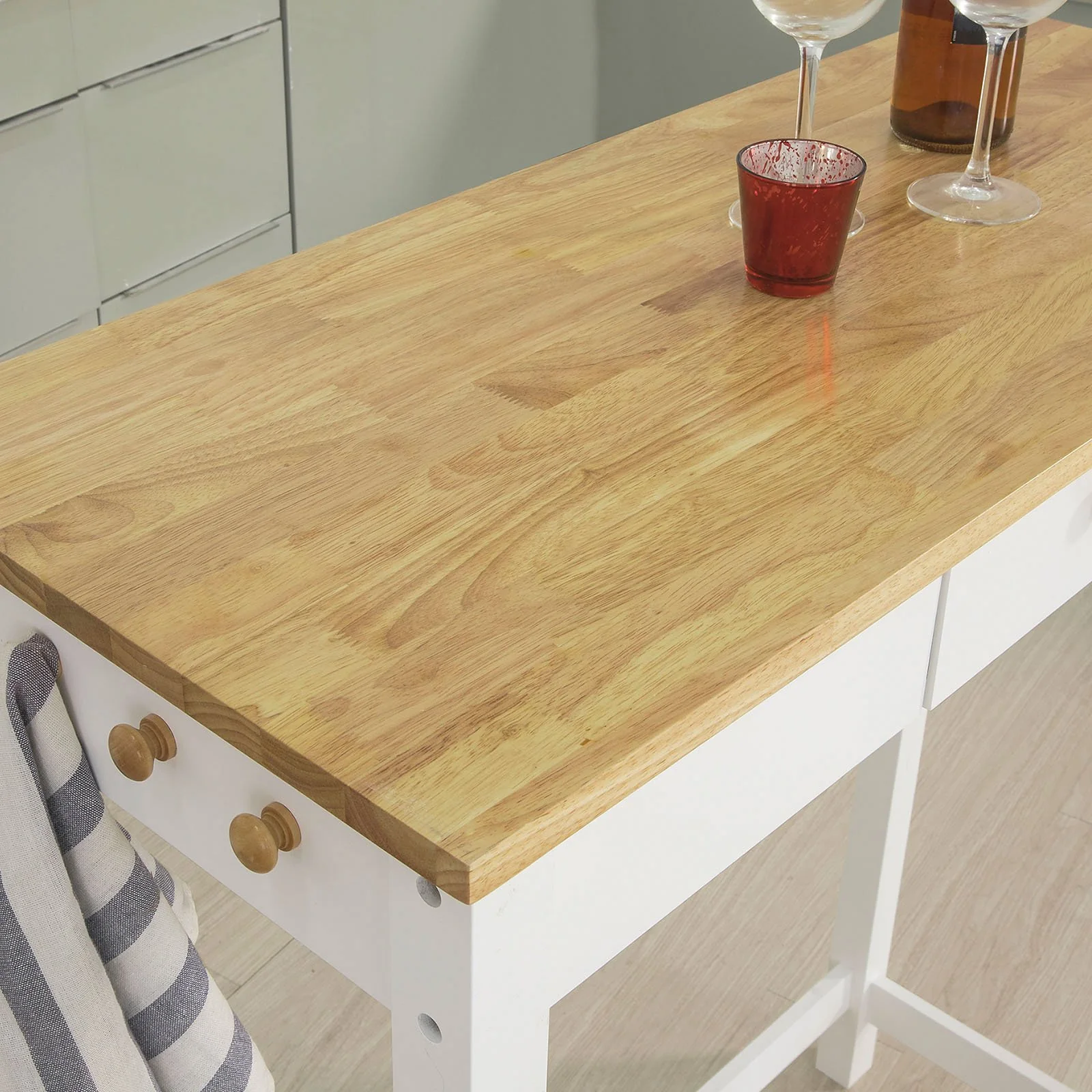 SoBuy FWT50-WN Set Mesa Alta de Bar 95cm y 2 Taburetes con Reposapiés Blanco Natural - Image 6