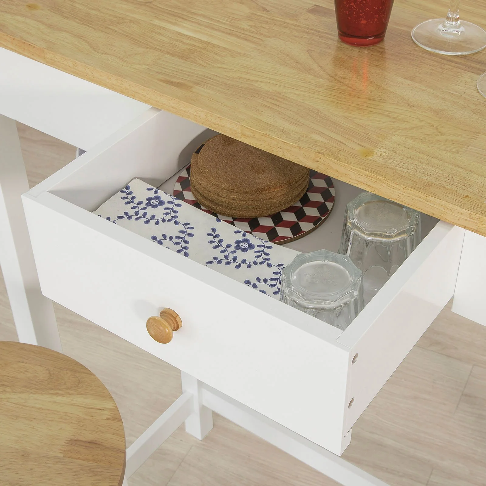SoBuy FWT50-WN Set Mesa Alta de Bar 95cm y 2 Taburetes con Reposapiés Blanco Natural - Image 9