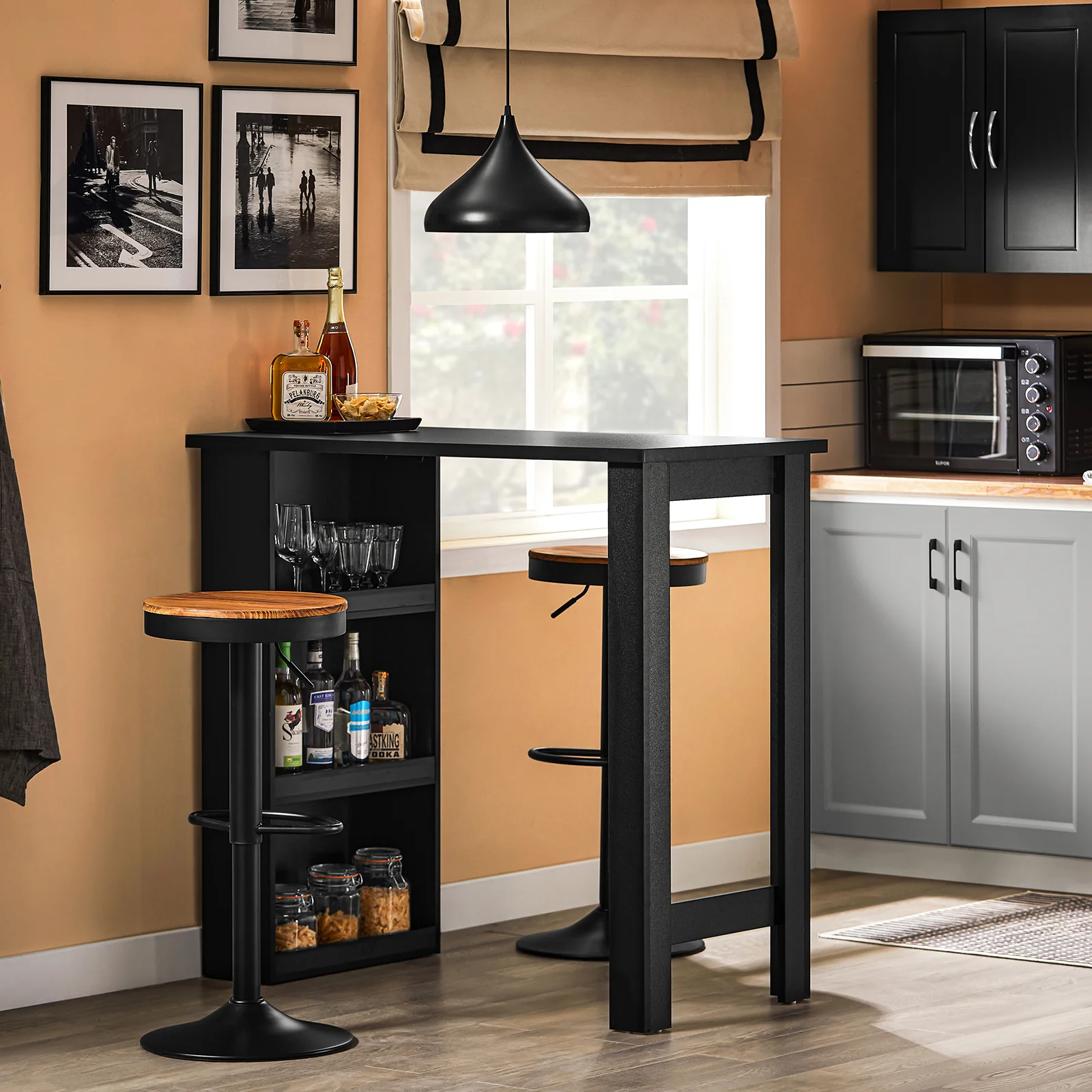 SoBuy FWT17-II-SCH Mesa de Bar Mesa Alta de Cocina con 3 Estantes Negro 112x57x106 cm - Image 3