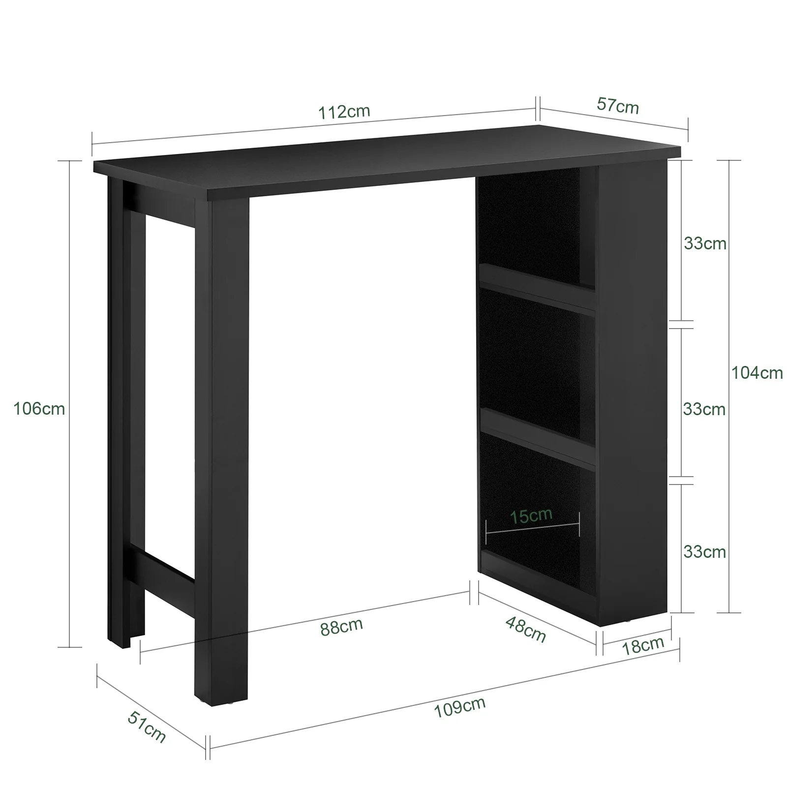 SoBuy FWT17-II-SCH Mesa de Bar Mesa Alta de Cocina con 3 Estantes Negro 112x57x106 cm - Image 4