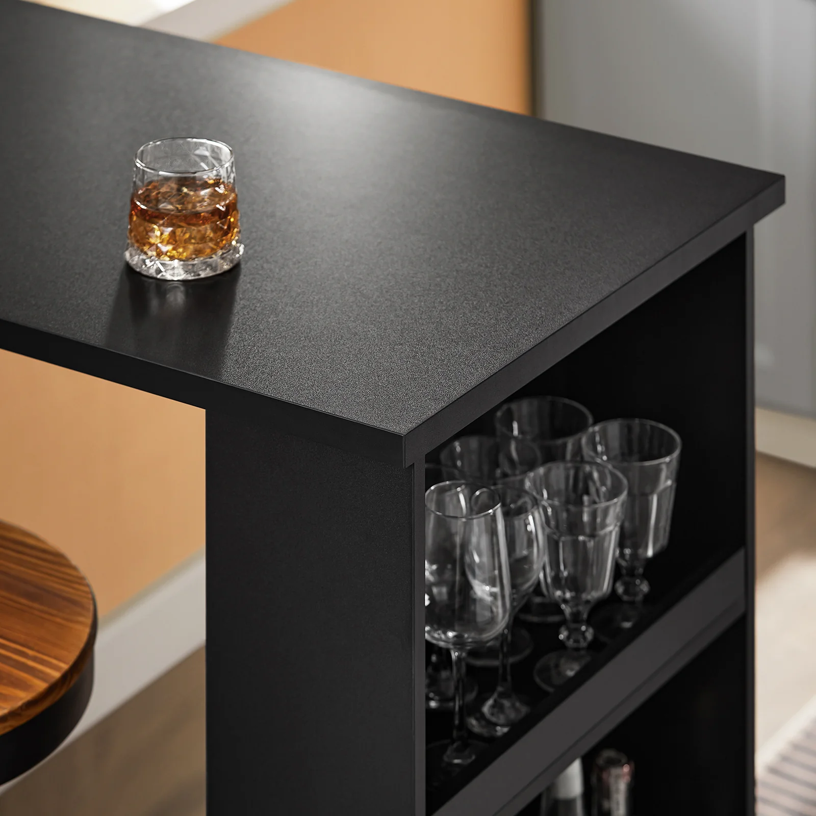 SoBuy FWT17-II-SCH Mesa de Bar Mesa Alta de Cocina con 3 Estantes Negro 112x57x106 cm - Image 6