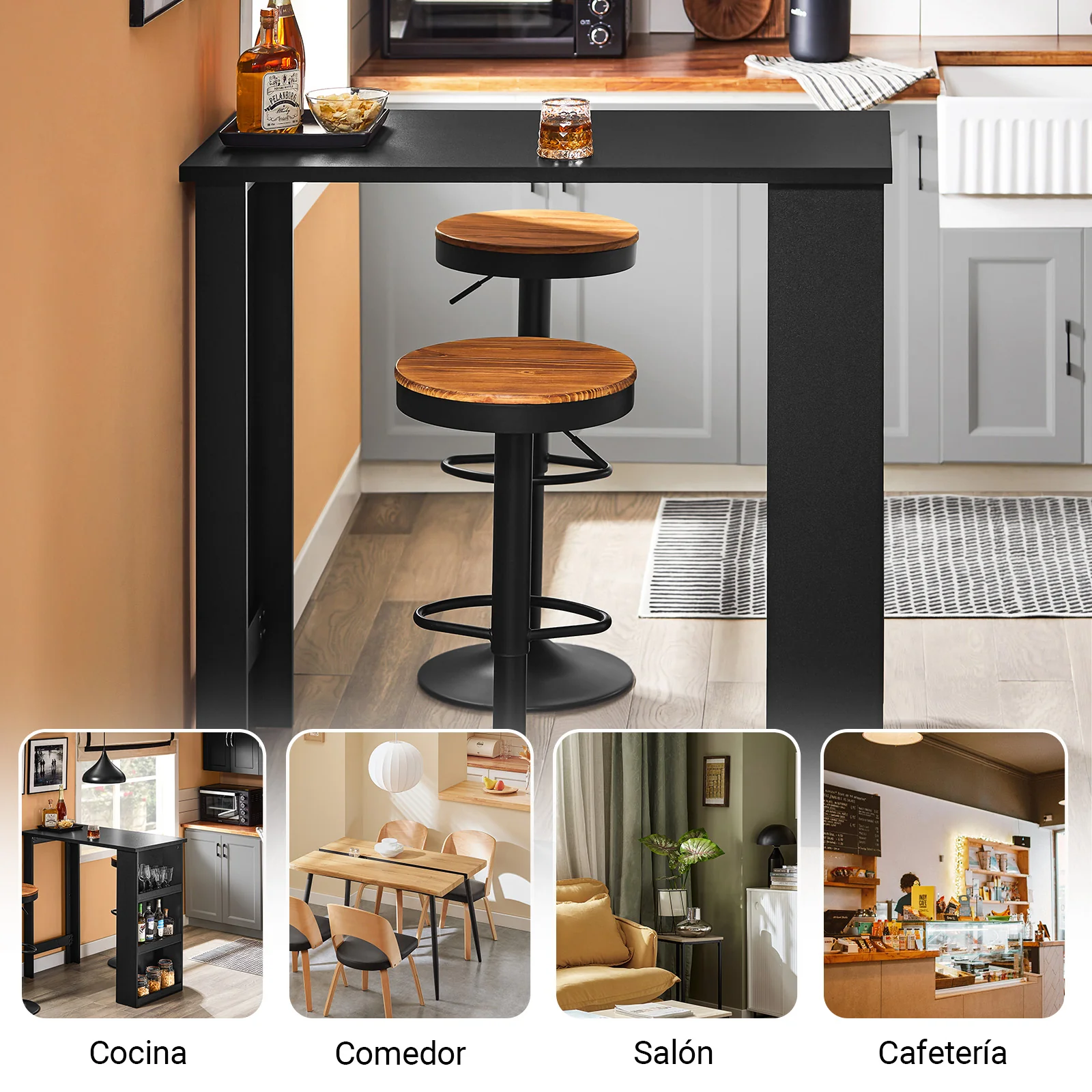 SoBuy FWT17-II-SCH Mesa de Bar Mesa Alta de Cocina con 3 Estantes Negro 112x57x106 cm - Image 9
