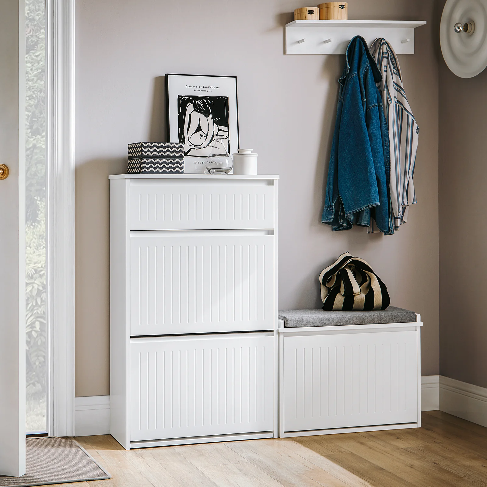 SoBuy FSR165-W Zapatero Estrecho 26cm para Entrada con Cajón y 2 Solapas Blanco - Image 7
